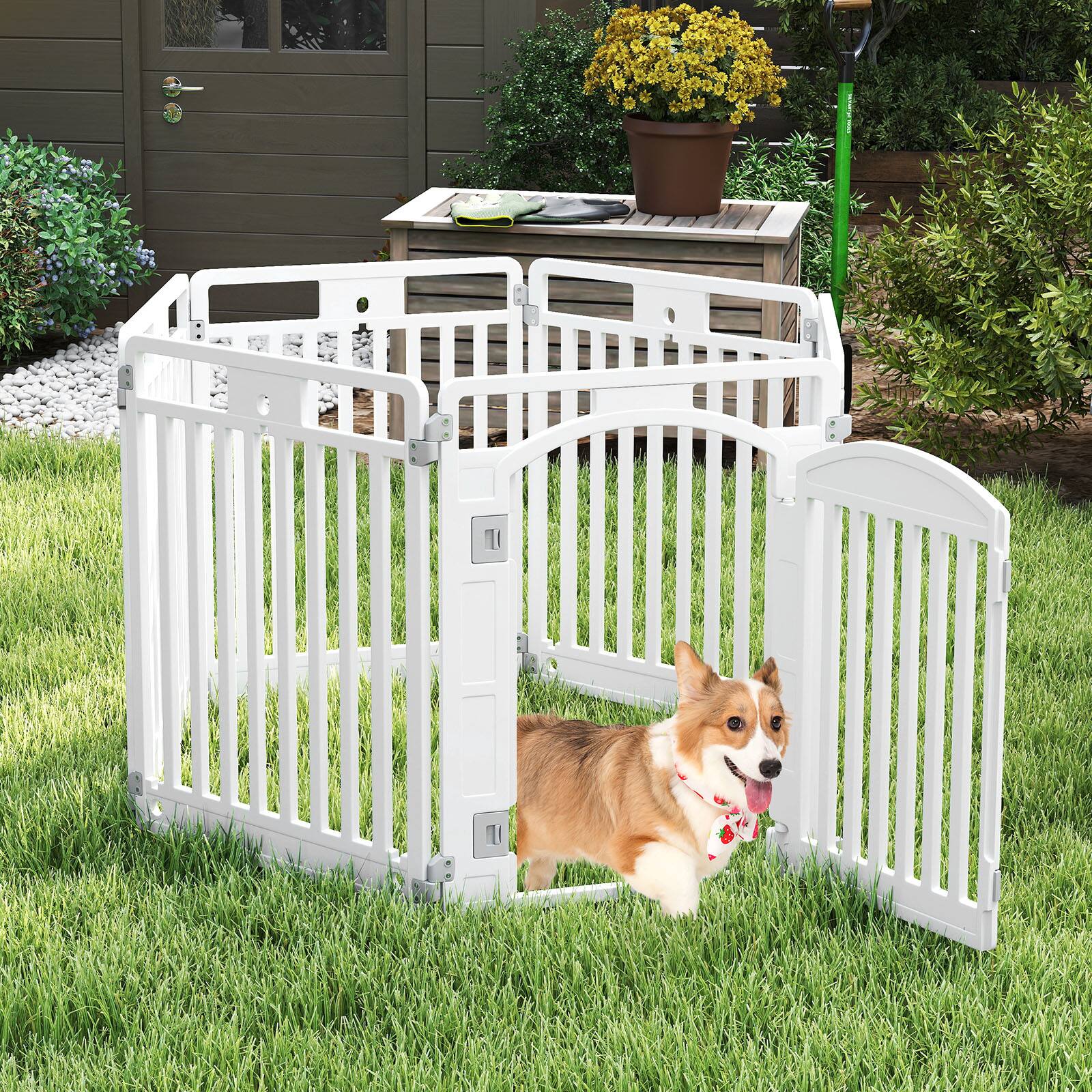 Alt View 1. Gymax - Gymax 32'' 6-Panel Dog Playpen w/ Secure Locking Door & Ground Stakes Easy Assembly.