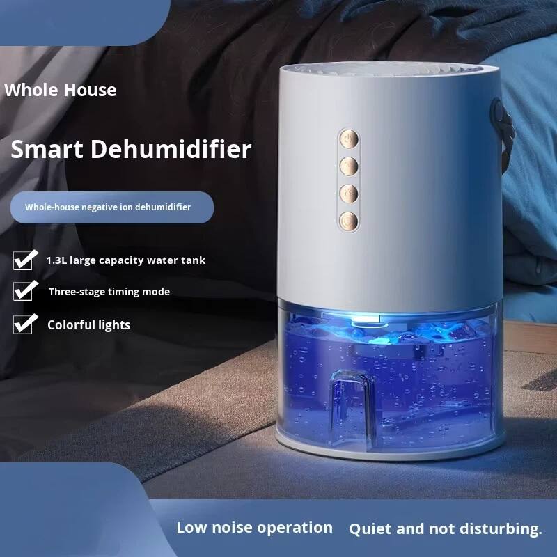 Whole House Smart Dehumidifier  
Whole-house negative ion dehumidifier  
1.3L large capacity water tank  
Three-stage timing mode  
Colorful lights  
Low noise operation  
Quiet and not disturbing.