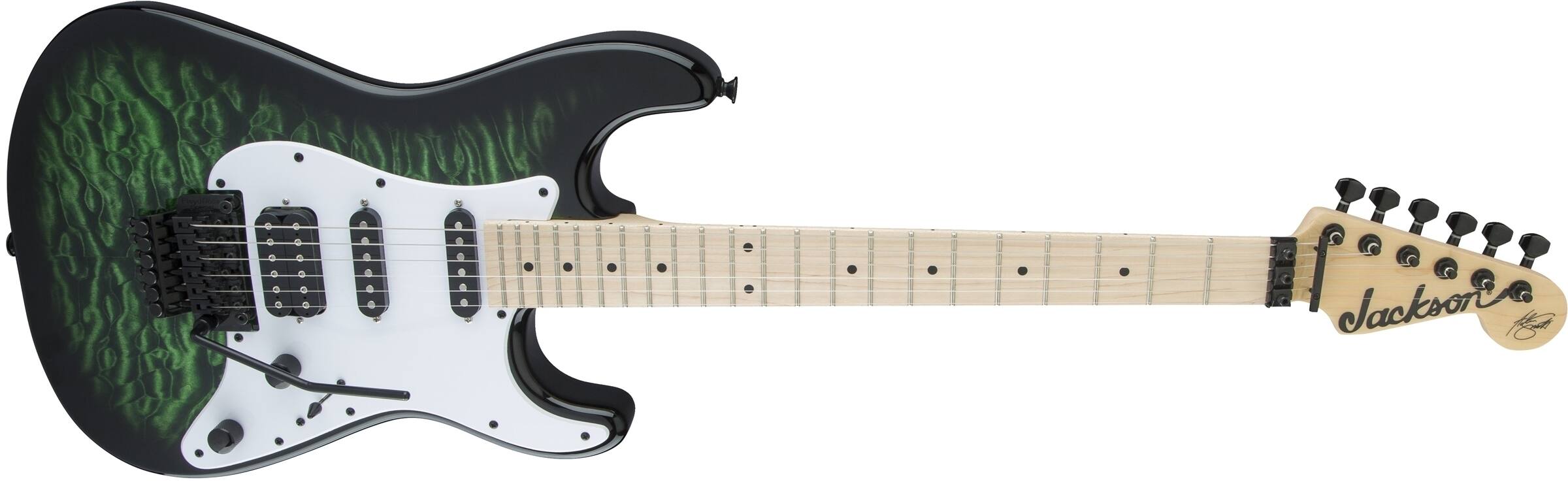Left. Jackson - Jackson X Series Signature Adrian Smith SDXQM Electric Guitar Transparent Green.