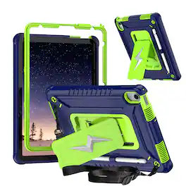 Dteck - Rugged Shockproof Case For Apple iPad (A16) 11" 2025/10th 2022 Fold Kickstand Cover with Shoulder Strap for Kids - Navyblueolivine