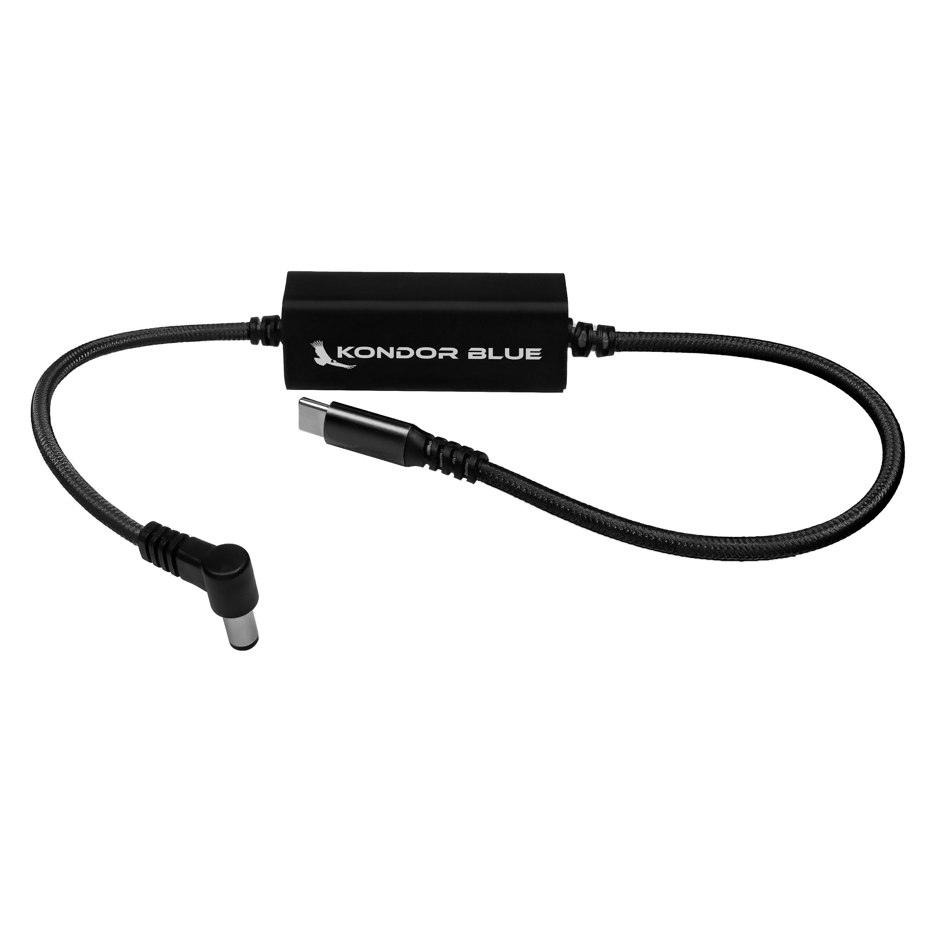 Kondor Blue - 16" DC 2.5mm Barrel Plug to USB-C PD 2-Way V-Mount Charger Braided Power Delivery Cable - Black