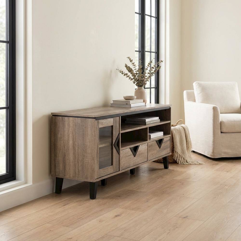 Alt View 2. FurniFact - Light Brown Wood TV Stand with Contemporary Design and Storage Space - Brown.