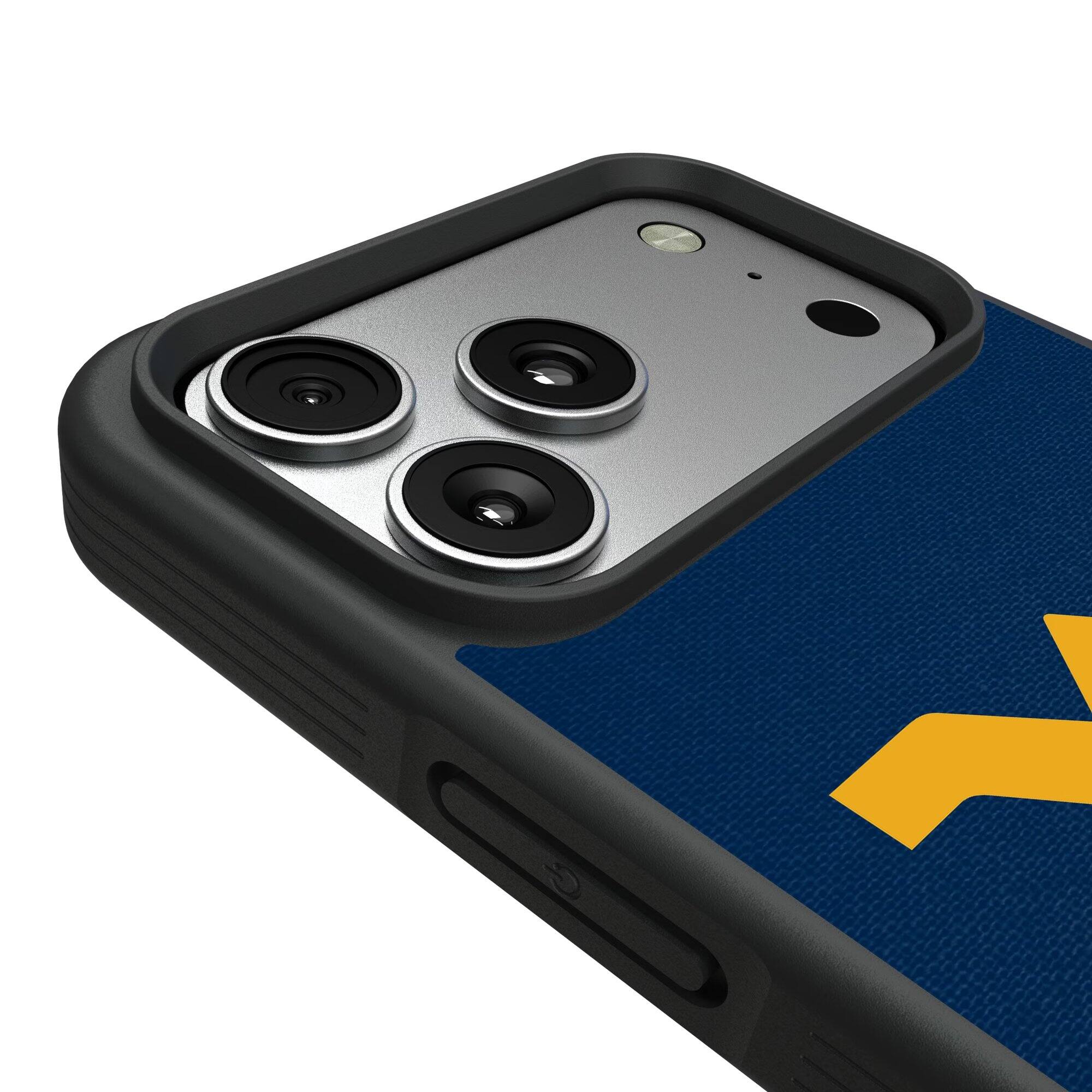 Alt View 2. Keyscaper - West Virginia Mountaineers iPhone Solid Design Bump Case - 13 Pro Max - Multicolor.