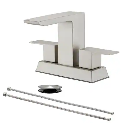 Front. Boyel Living - Brushed 4 Inch Centerset Faucet SUS304 Waterfall Spout 1.2GPM Dual Handle Pop Up Drain - Brushed Nickel.