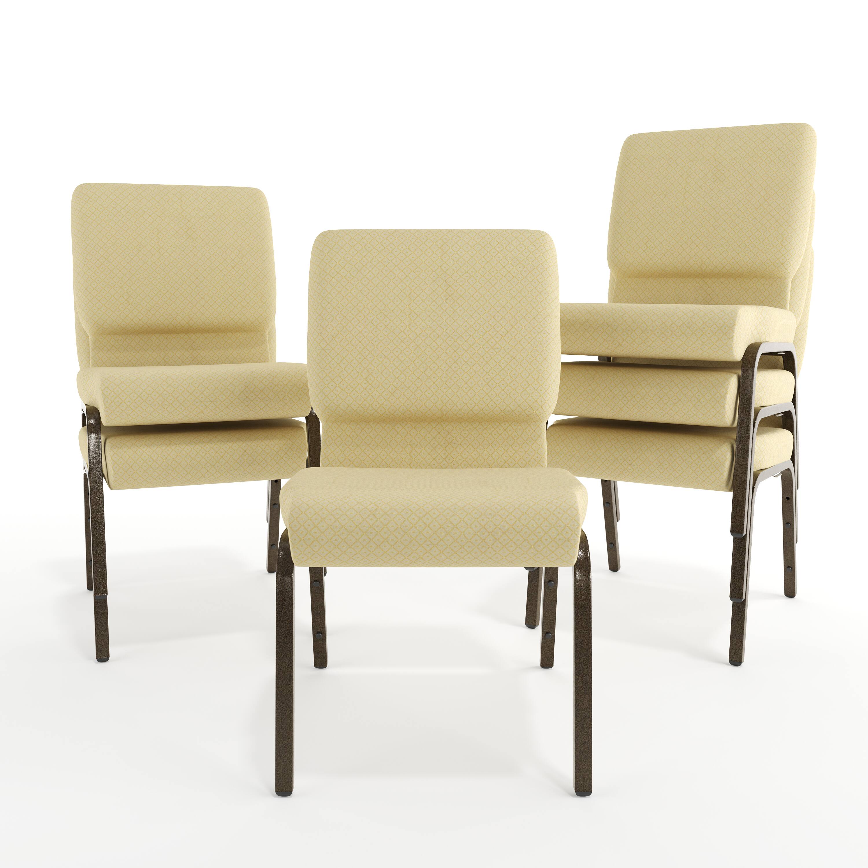 Alt View 10. Emma + Oliver - 18.5"W Stacking Church/Reception Guest Chair - Beige Patterned Fabric/Gold Vein Frame.