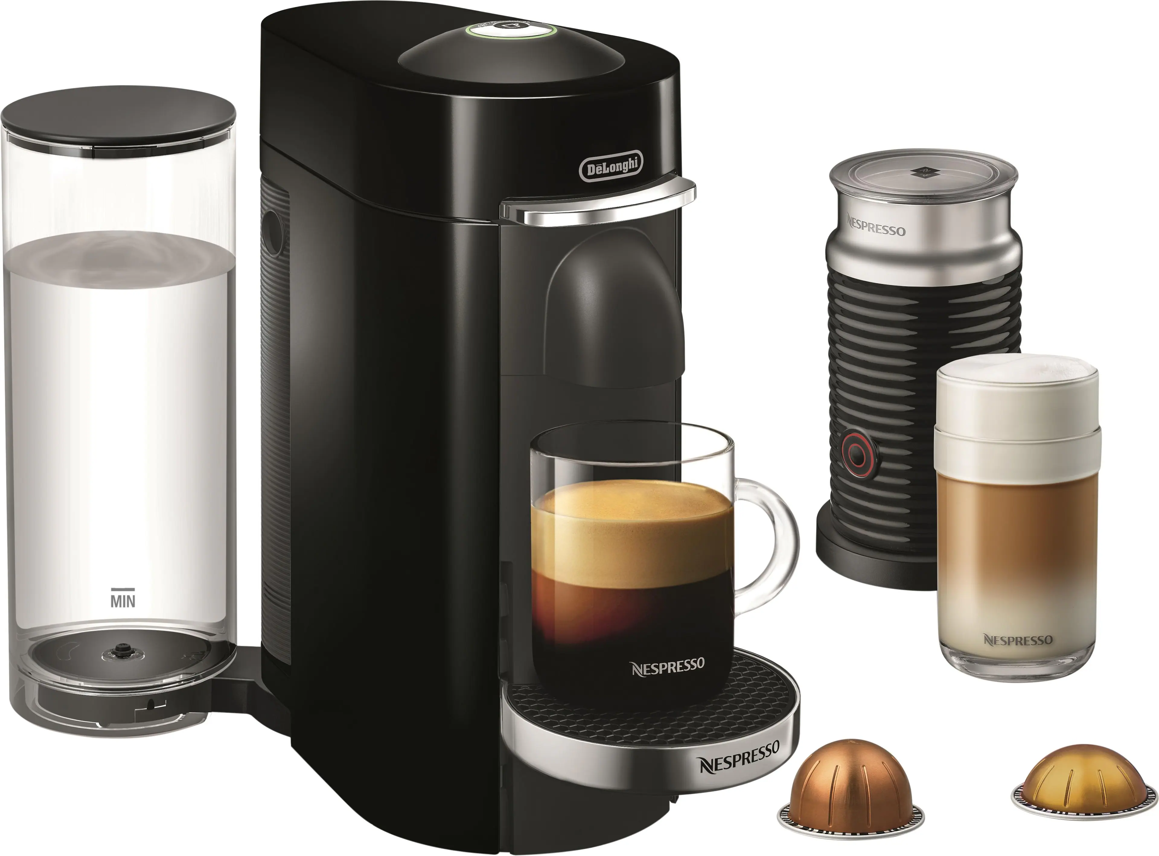 Front. De'Longhi - Nespresso Vertuo Plus Deluxe Coffee & Espresso Machine with Aerocinno - Piano Black.