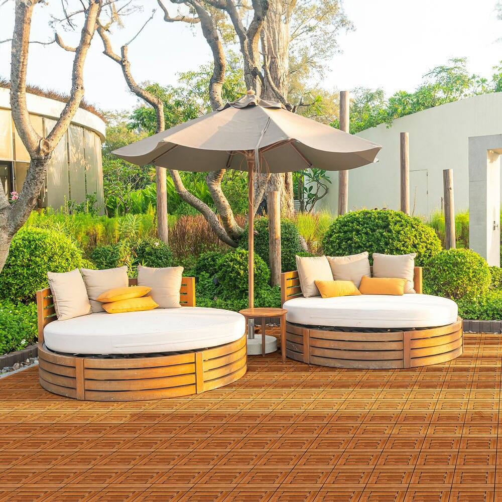 Back. Resenkos - Resenkos Plastic Deck Tiles, 9 Pack Of Interlocking Flooring, 11.8"x11.8" Water-Resistant Tiless, Natural Wood - Natural Wood.