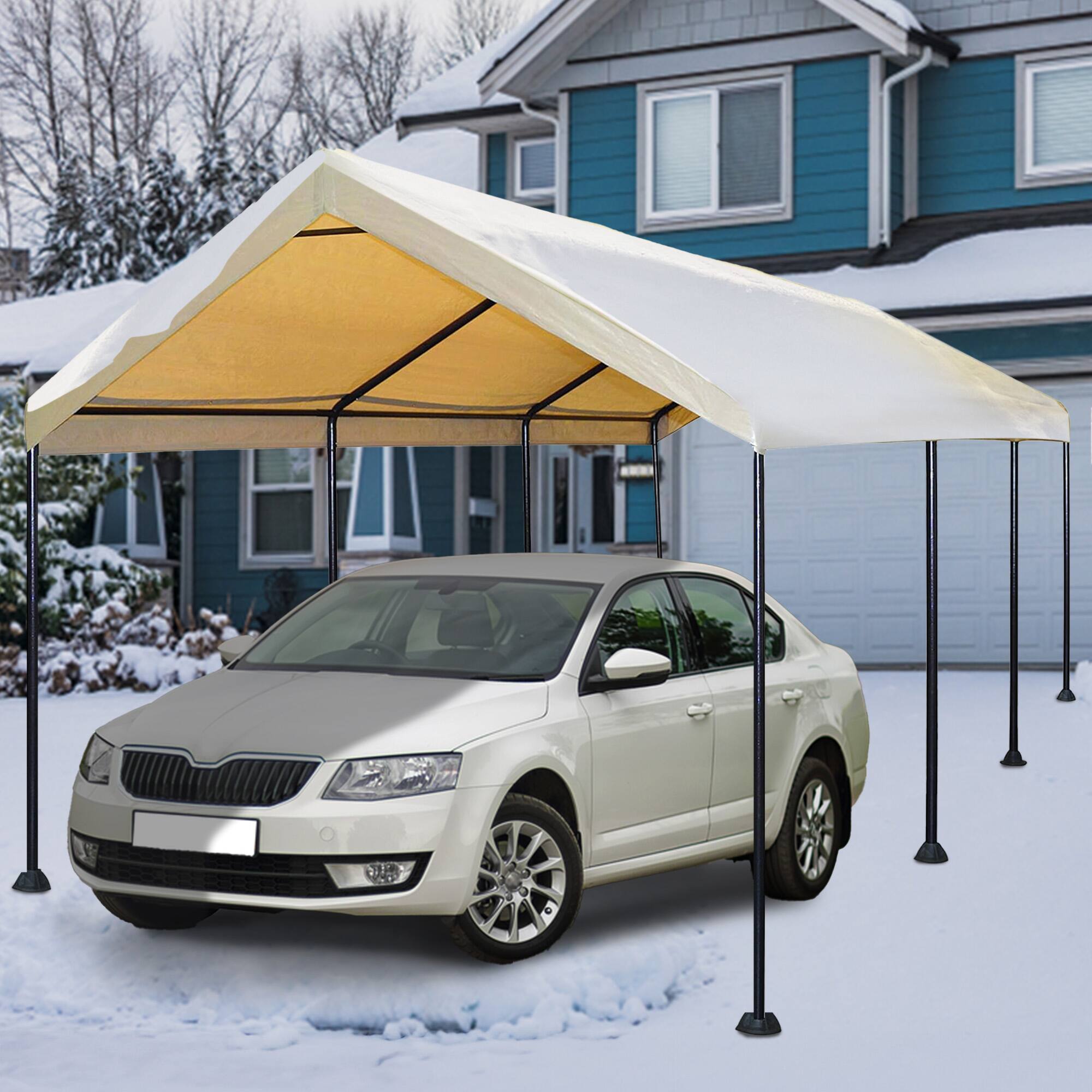 Alt View 2. Caravan Canopy - Caravan Canopy Mega Domain Waterproof Steel Frame Carport, 10 x 20 Feet, Tan - Tan.