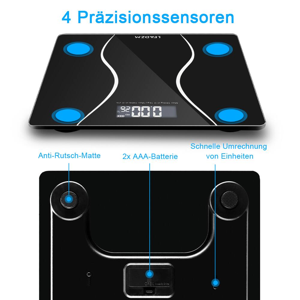 4 Präzisionsensoren

Anti-Rutsch-Matte

2x AAA-Batterie

Schnelle Umrechnung von Einheiten