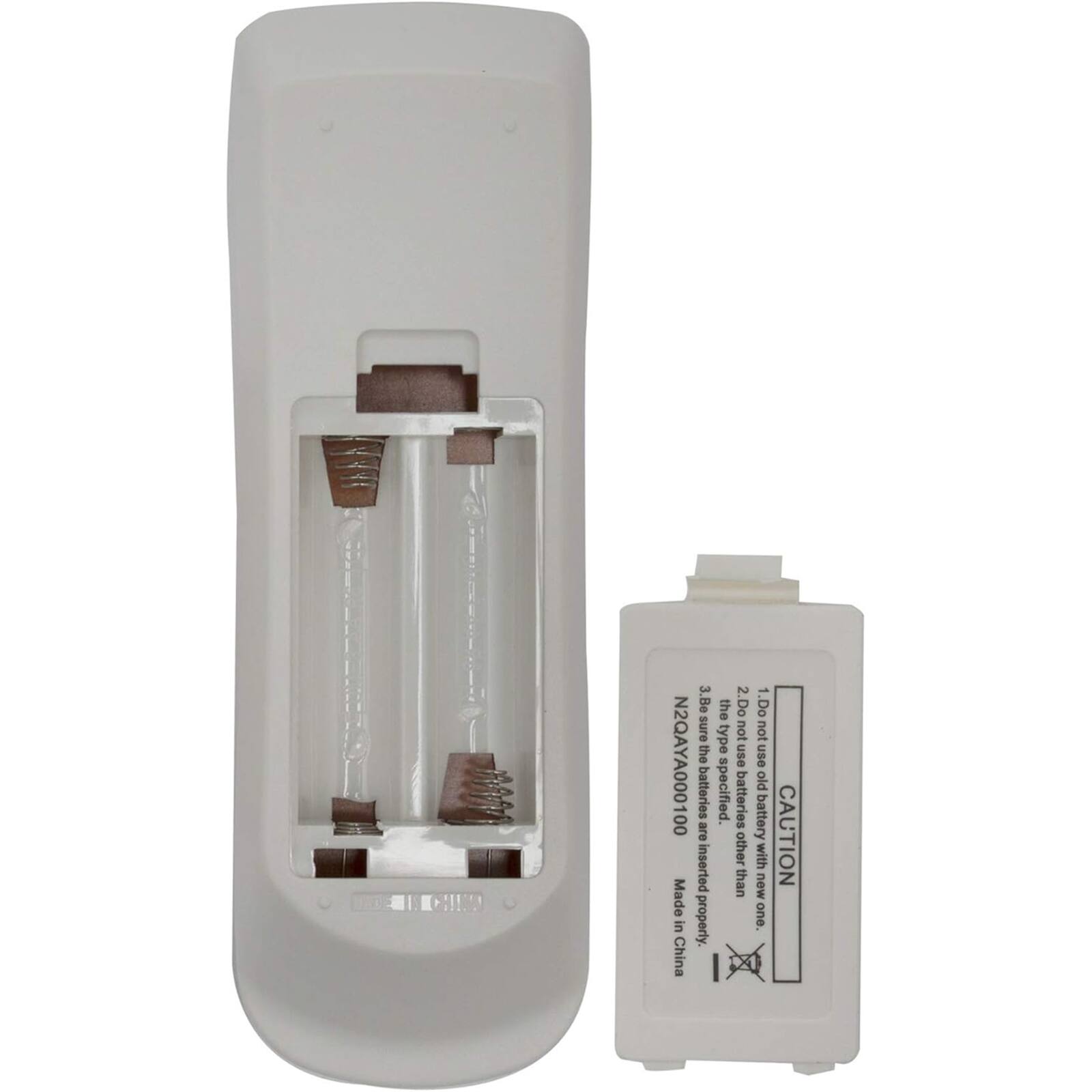 2 - 3. Be sure to use the specified batteries. Do not use other batteries. Do not use old batteries. Insert batteries properly. Made in China.

N2QAYA000100

CAUTION

1. Do not use other batteries with different specifications.
2. Do not use batteries other than the specified type.
3. Be sure to use batteries in accordance with the specified type.

Made in China