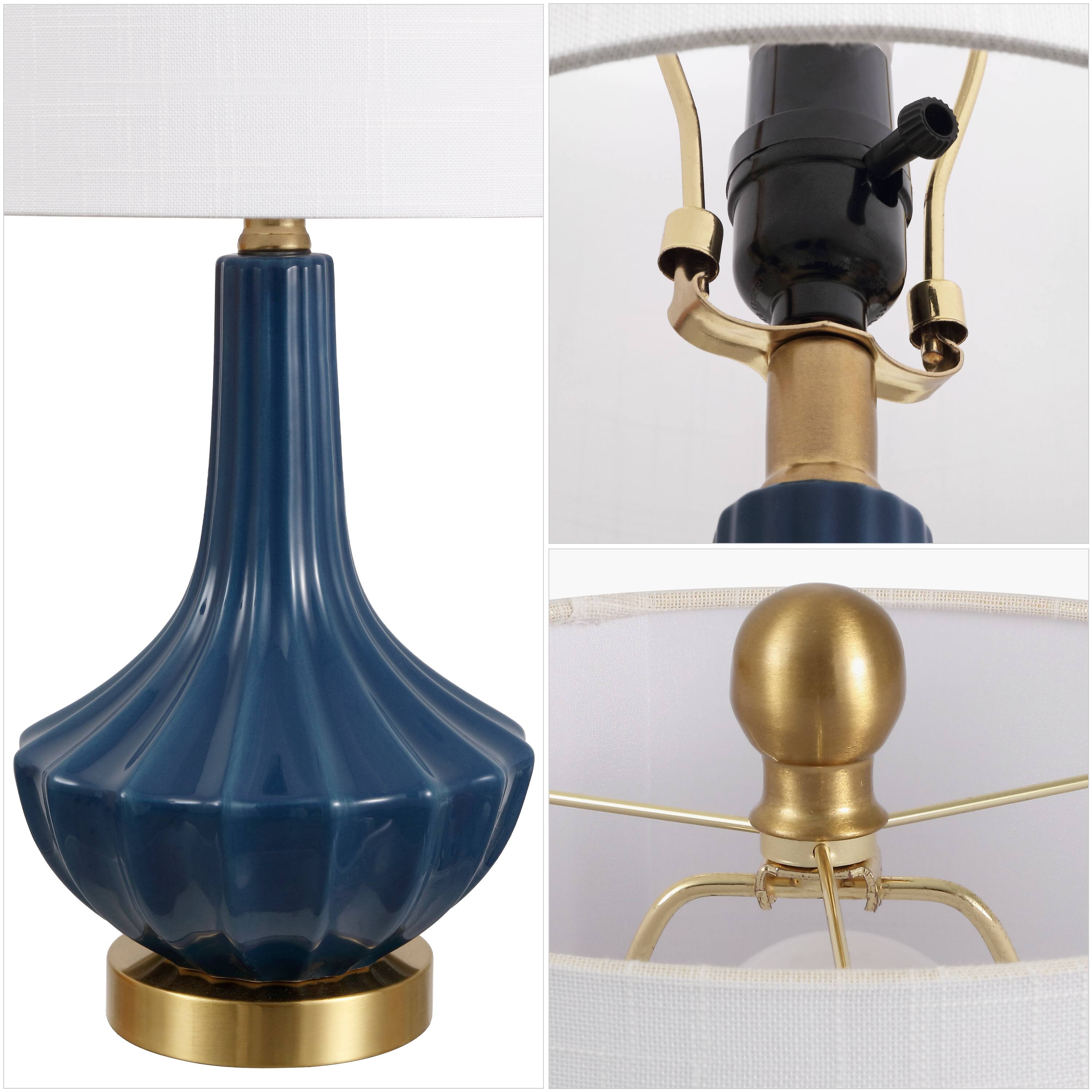 Alt View 3. Jonathan Y - Parker 21.5" Contemporary Traditional Ceramic/Metal Gourd LED Table Lamp, Brass/Blue - Blue.