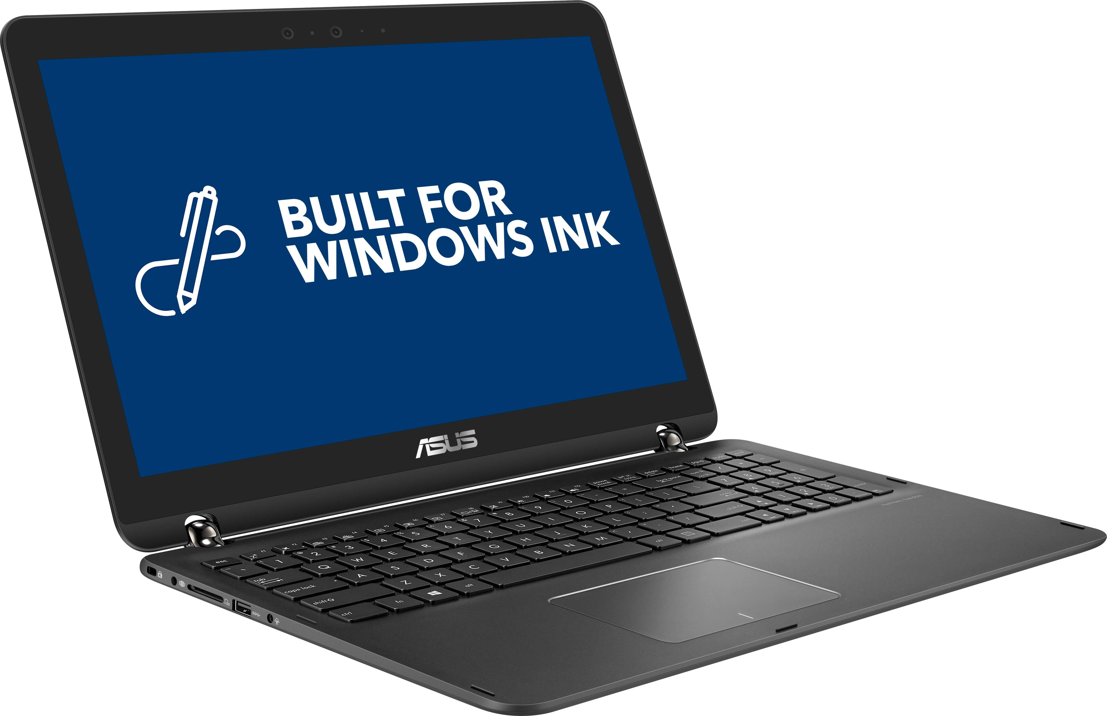 Angle. ASUS - 2-in-1 15.6" 4K Ultra HD Touch-Screen Laptop Intel Core i7 16GB Memory NVIDIA GeForce GTX 950M - 2TB HDD + 512GB SSD - Sandblasted matte black aluminum.