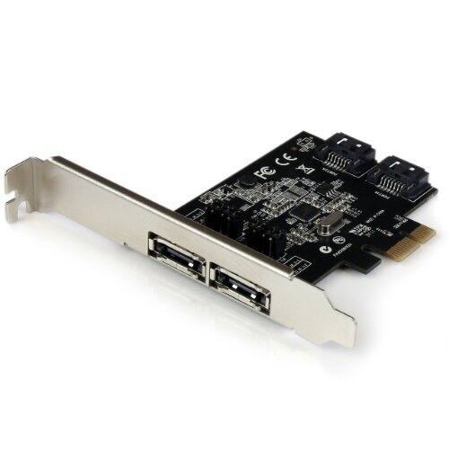 Front. Startech - 2 Port PCI Express SATA 6 Gbps eSATA Controller Card - Dual Port PCIe SATA III Card - 2 Int/2 Ext (PEXESAT322I) - Black.
