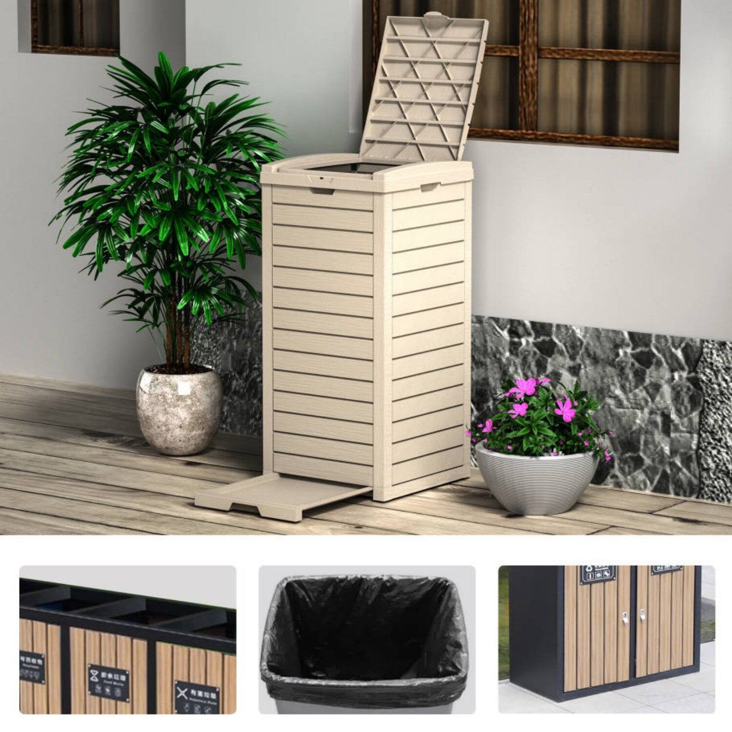 Alt View 10. Mondawe - 31 Gallons PP All-Weather Outdoor Trash Can - Light Brown.