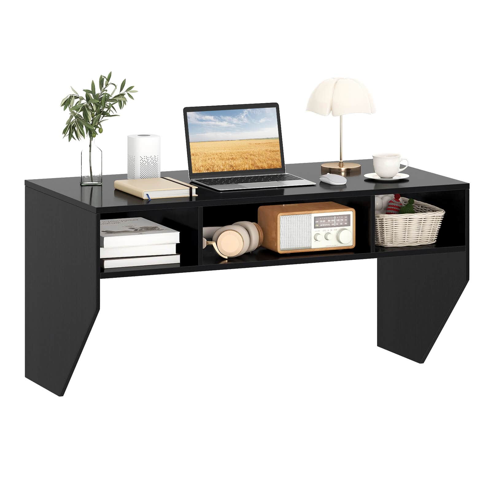 Costway - Wall-Mounted Computer Desk Home Office Floating Study Table with Spacious Tabletop - Black