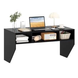 Costway - Wall-Mounted Computer Desk Home Office Floating Study Table with Spacious Tabletop - Black