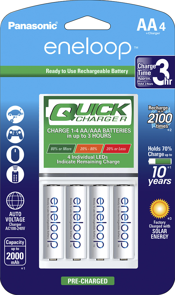 8 Pack AA NiMH Batteries 3100nAh with Wall and Car Charger 110-240v 