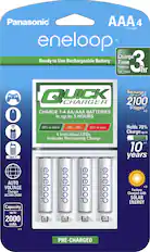 Front. Panasonic - eneloop Quick Individual Battery Charger and 4 AAA Batteries Kit - White.