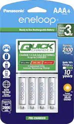 Panasonic - eneloop Quick Individual Battery Charger and 4 AAA Batteries Kit - White - Front_Zoom