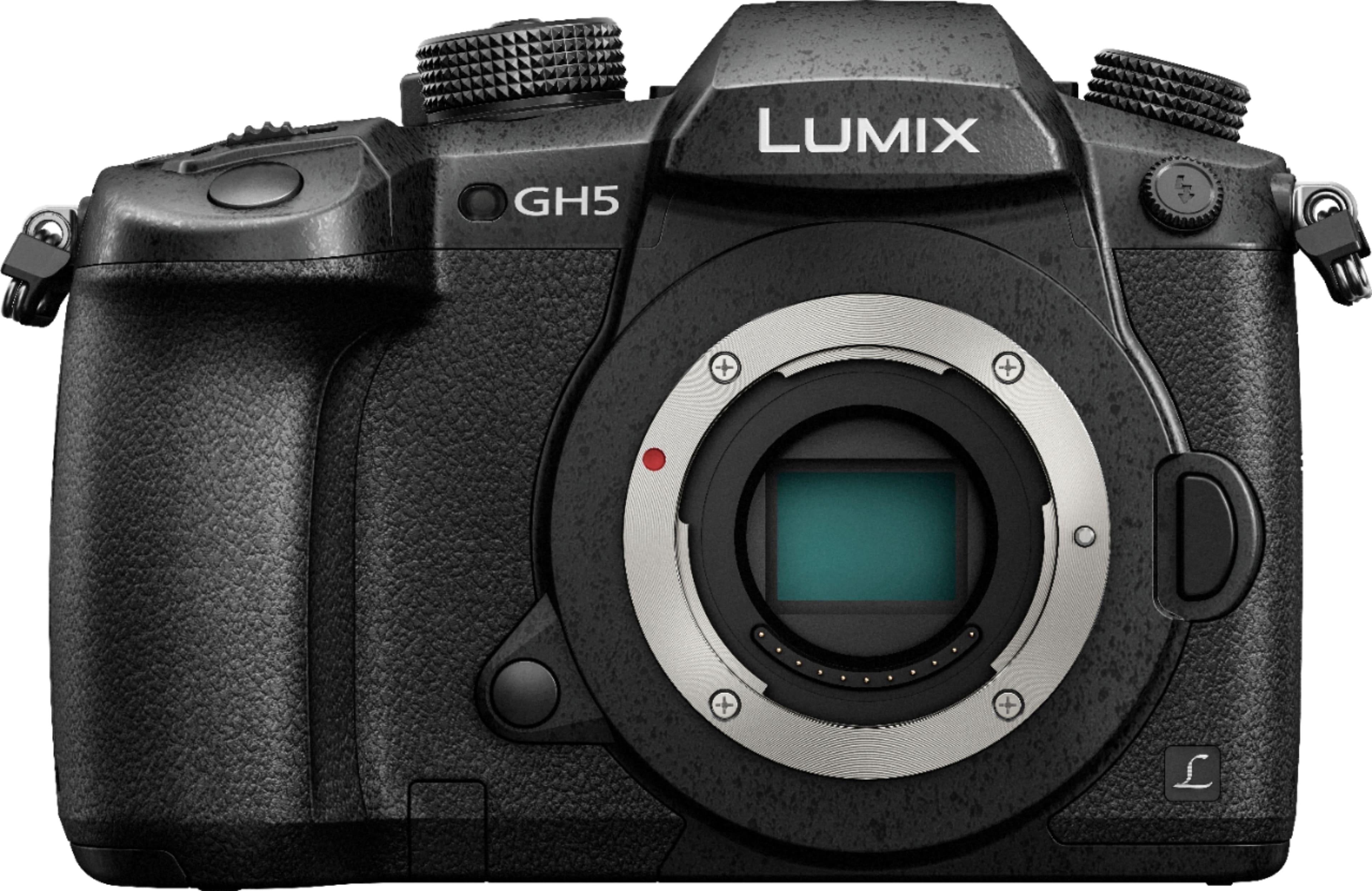Front. Panasonic - LUMIX GH5 Mirrorless 4K Photo Digital Camera (Body Only) - DC-GH5KBODY - Black.