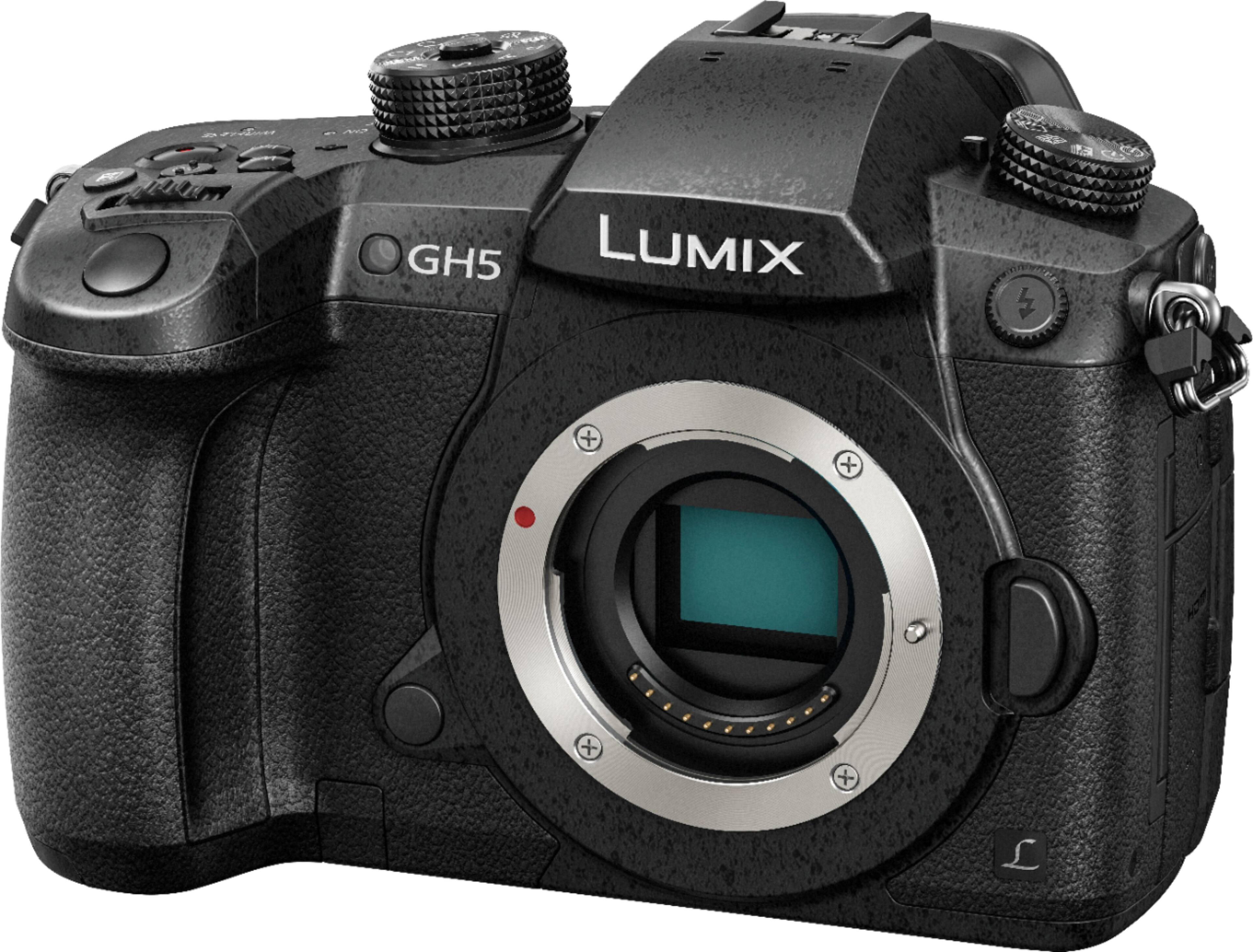 Left. Panasonic - LUMIX GH5 Mirrorless 4K Photo Digital Camera (Body Only) - DC-GH5KBODY - Black.