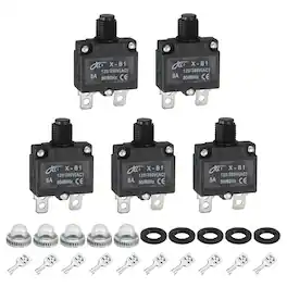 Unique Bargains - 5pcs 5A Thermal Circuit Breaker, 125/250V AC,32V DC, Manual Reset Push Button, Waterproof Caps, Quick Connect X-B1 - Black