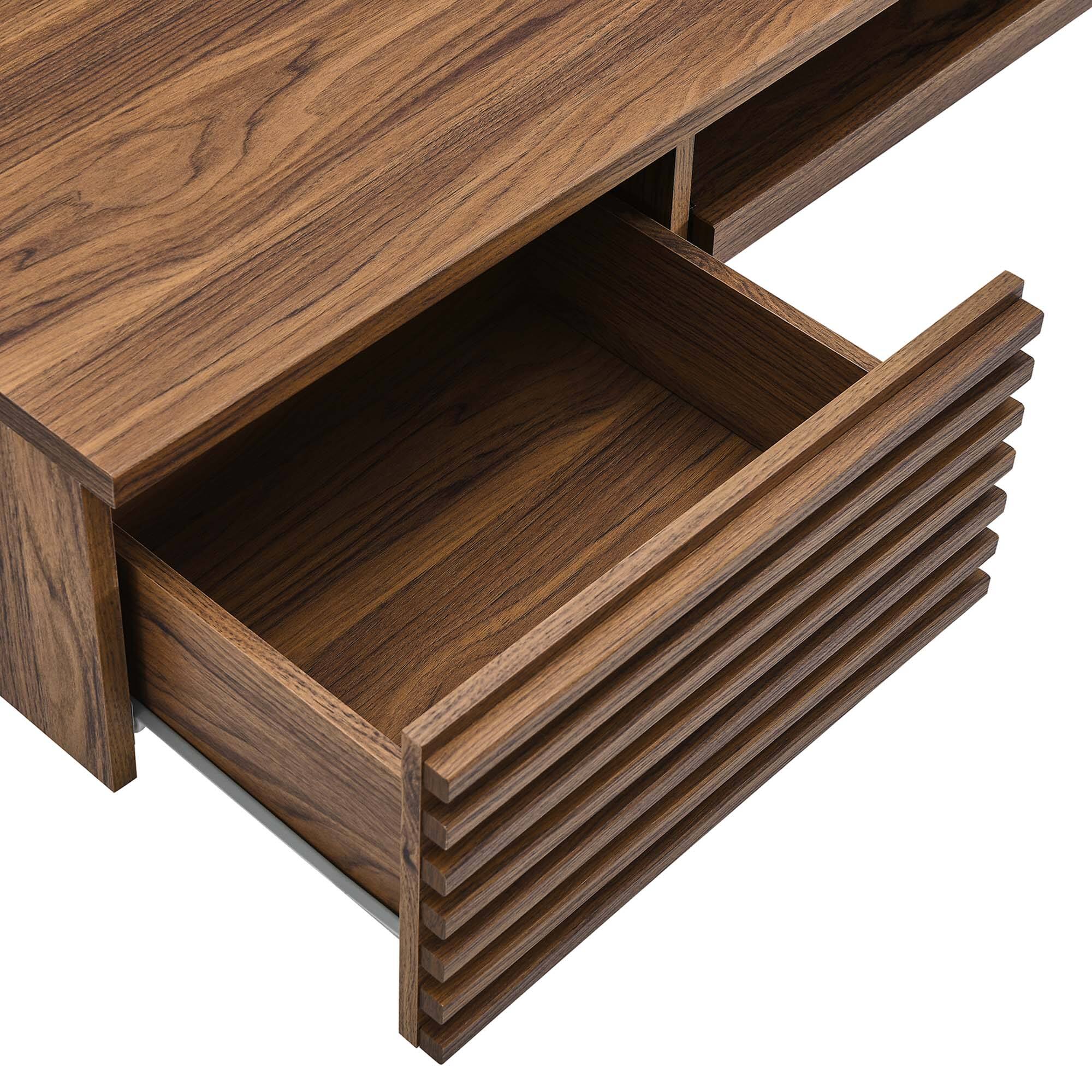 Alt View 4. Modway - Render Wall Mount Wood Office Desk by Modway - Walnut.