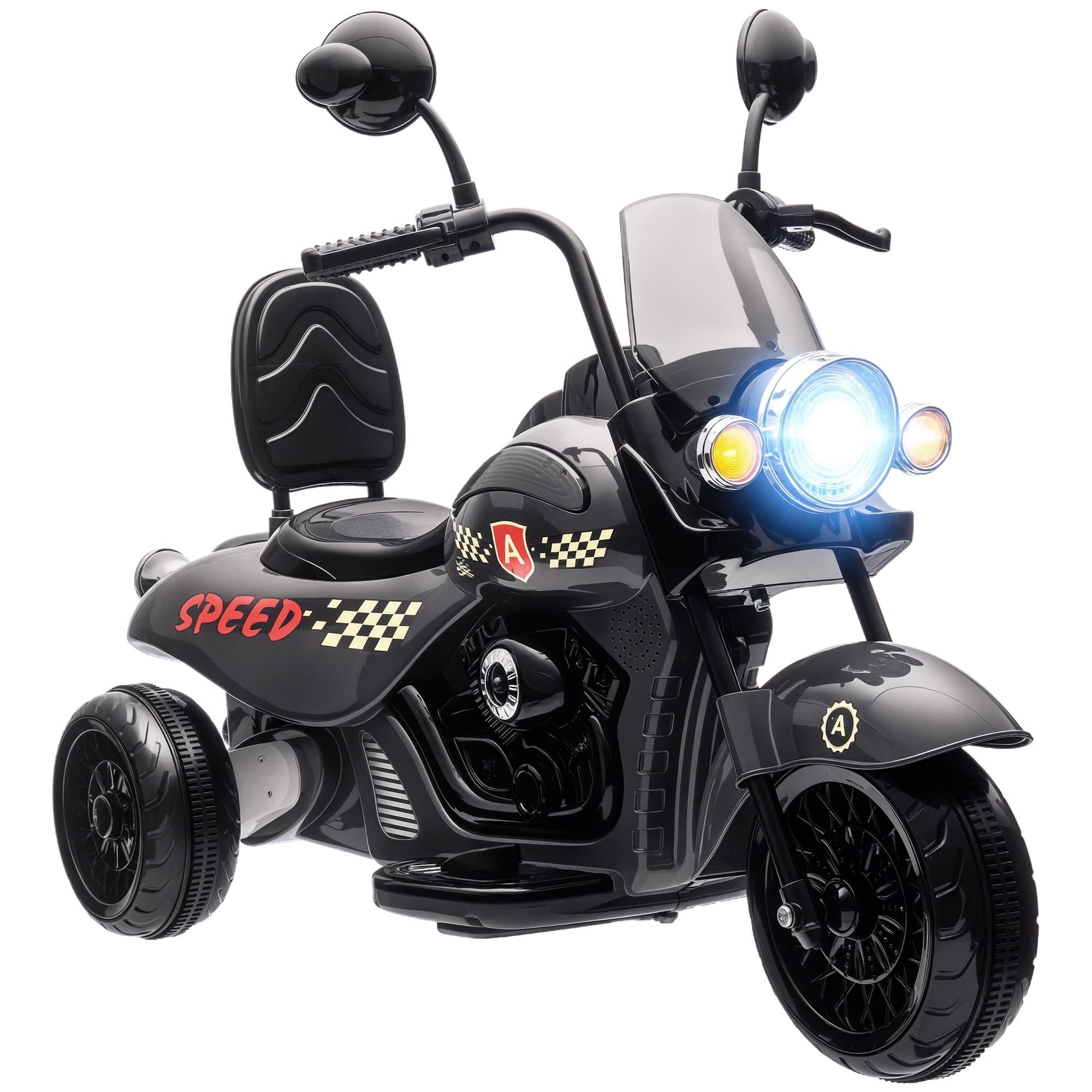 Qaba - Electric Motorcycle for Kids, 3 Wheel 6V Battery Chopper Motorbike, Ride on with Headlights, Music, Fwd&Reverse for 3-6
