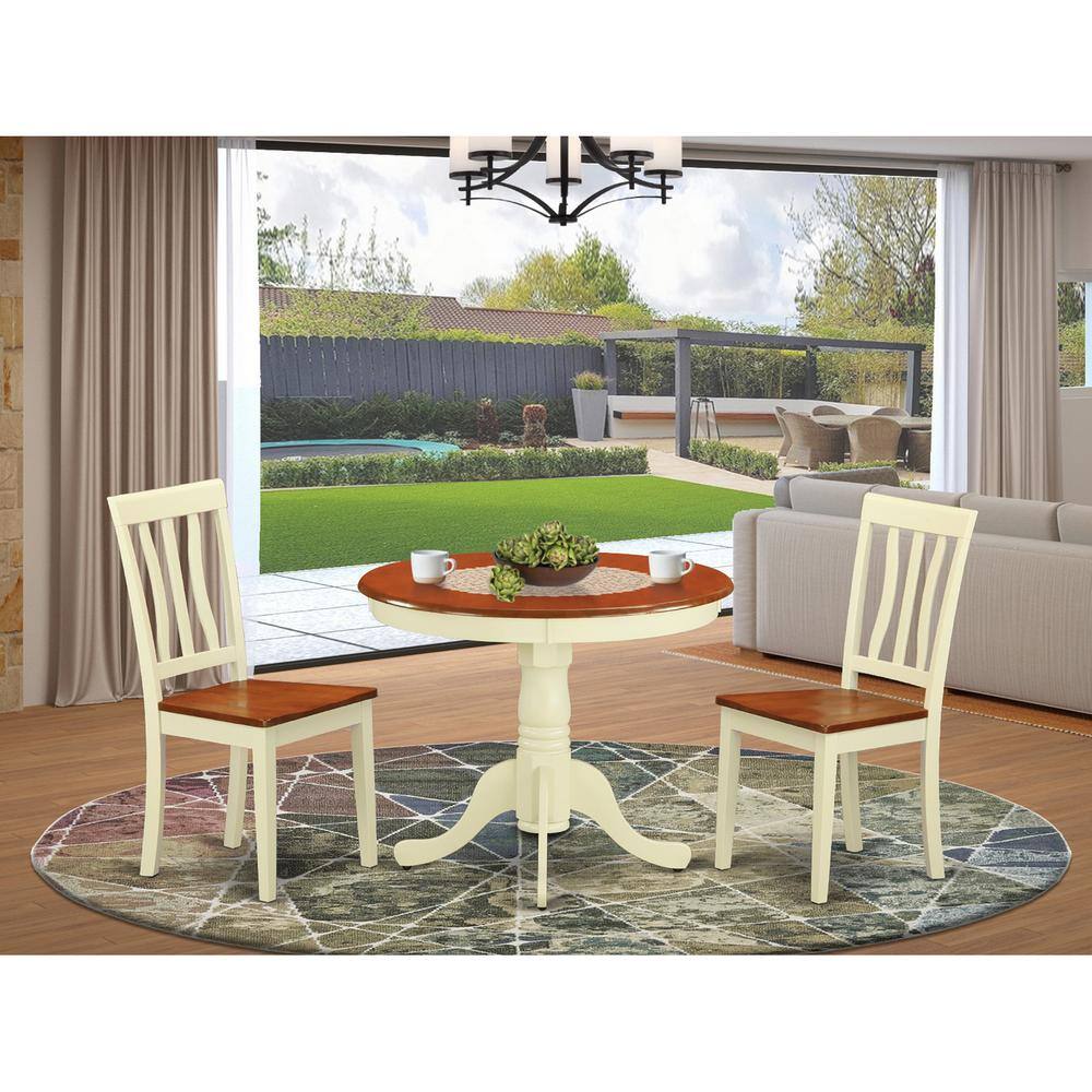 Back. East West Furniture - 3 Pc Kitchen nook Dining set-Kitchen Table and 2 Chairs for Dining room - Buttermilk & Cherry.