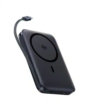 Front. Baseus - Baseus PicoGo Qi2.2 Certified 10,000mAh Magnetic Power Bank - 45W PD Fast Charge with Built-in USB-C Cable - Black.