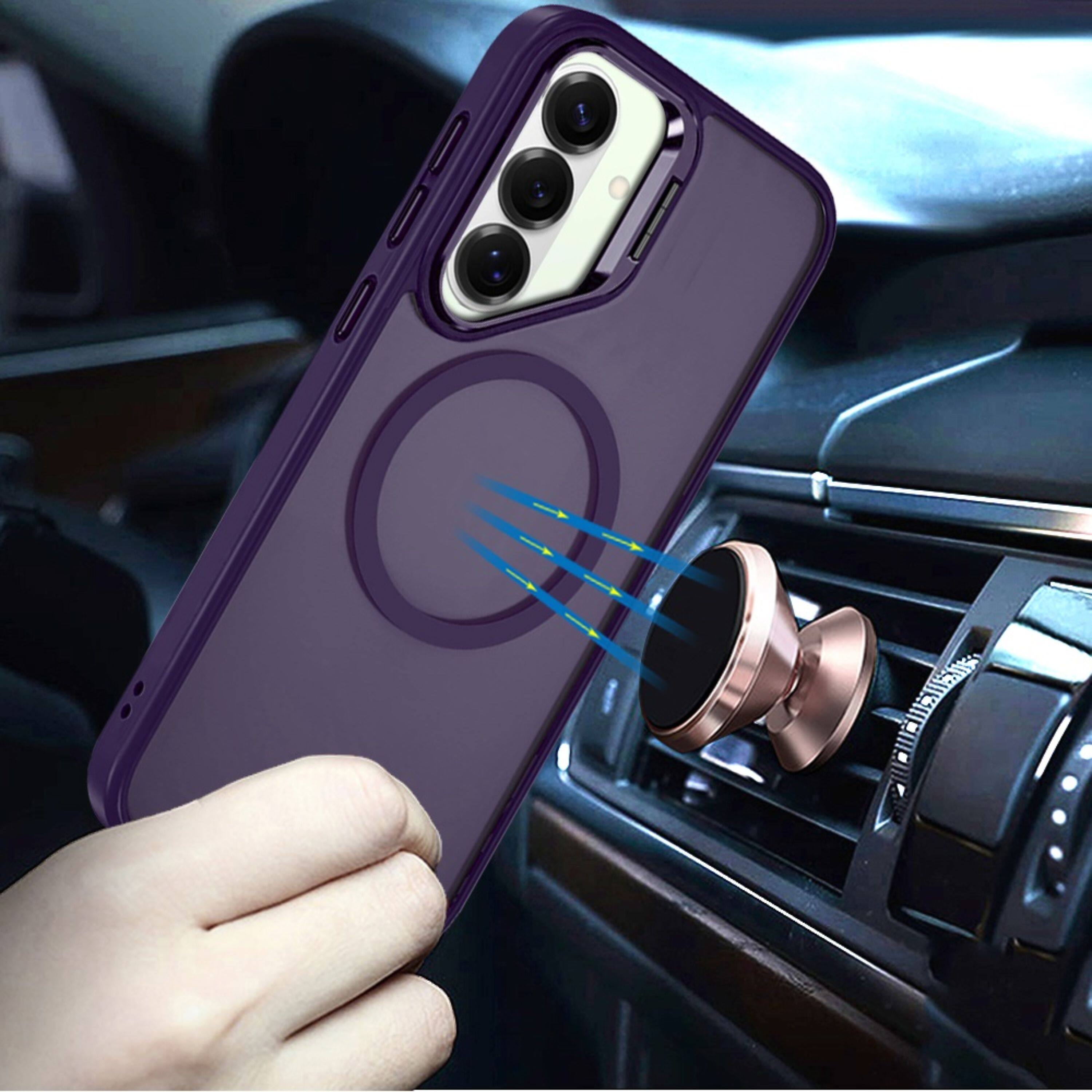Angle. Kitcheniva - Magnetic Circle Camera Lens Stand Phone Case With Tempered Glass For Samsung Galaxy S26+ Plus Dark Purple - Dark Purple.