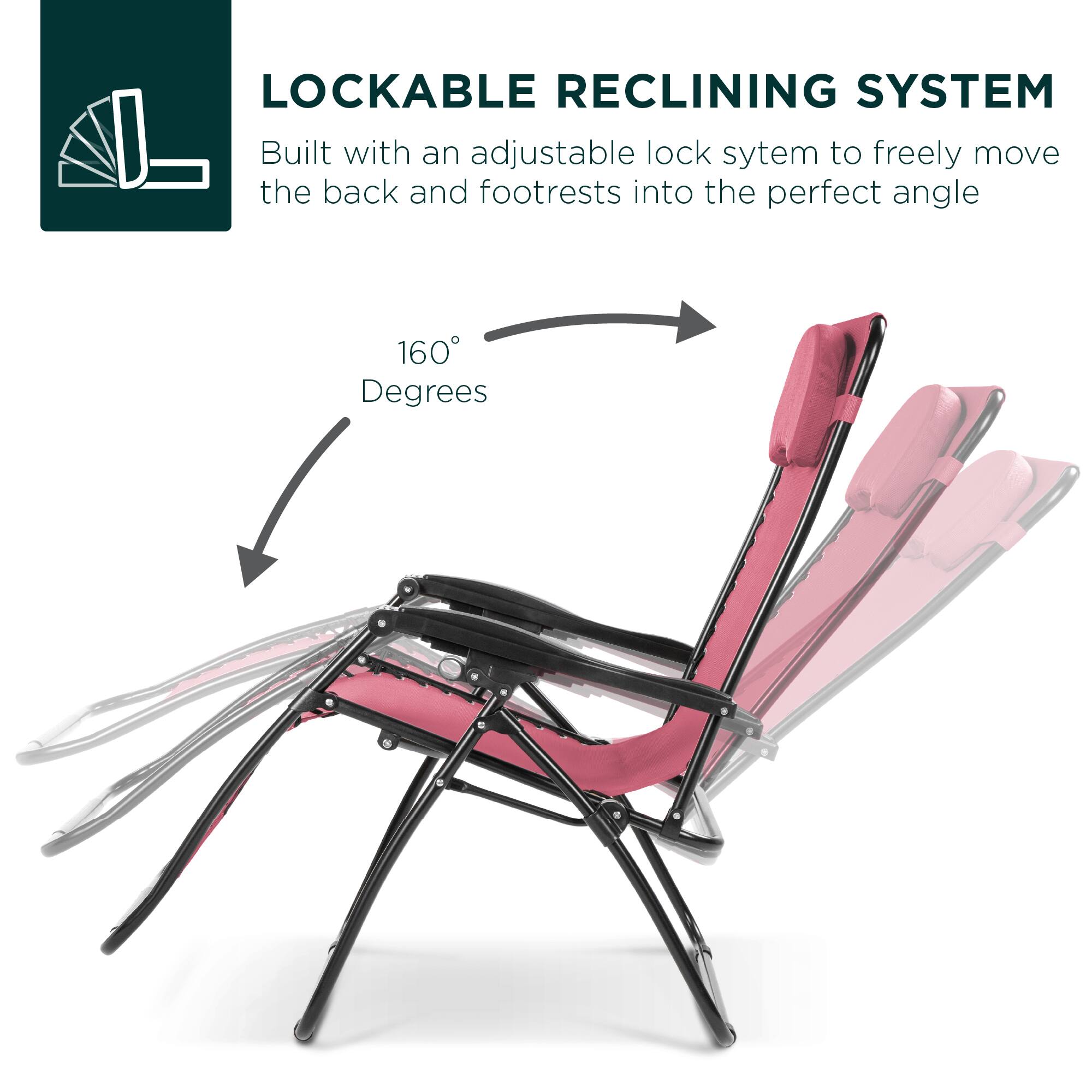 LOCKABLE RECLINING SYSTEM  
Built with an adjustable lock system to freely move the back and footrests into the perfect angle  

160 Degrees