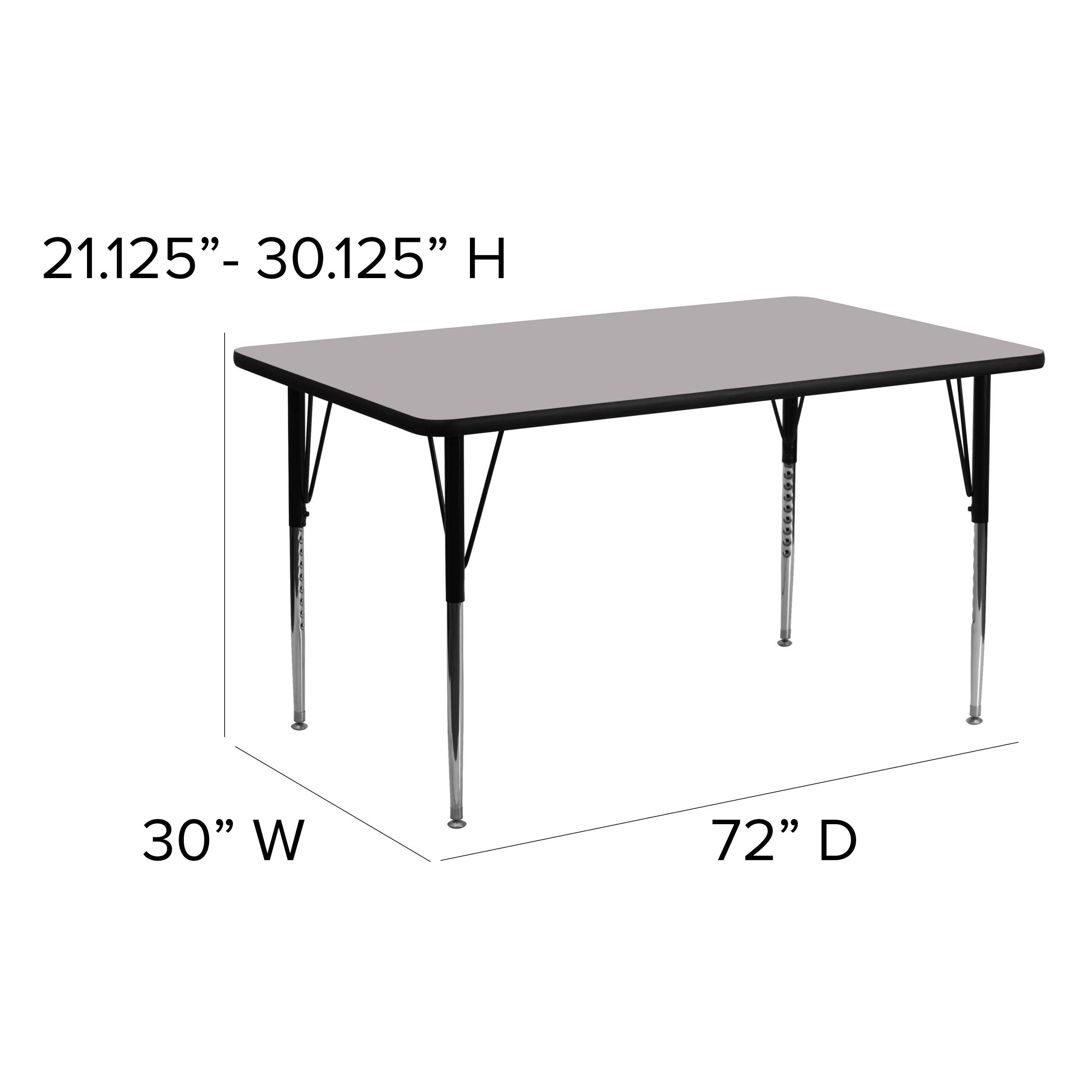 21.125" - 30.125" H  
30" W  
72" D