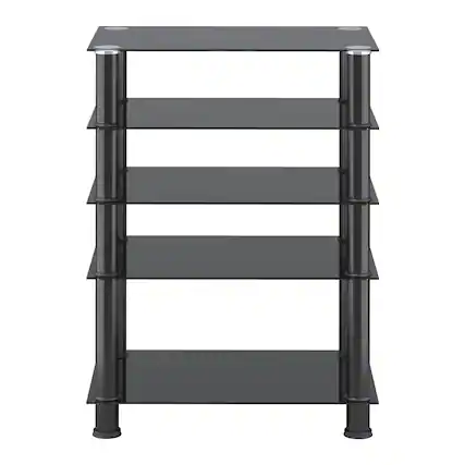 Front. CorLiving - CorLiving Laurent Black Tempered Glass and Metal Customizable 5-Tier Media Component Stand - Black.