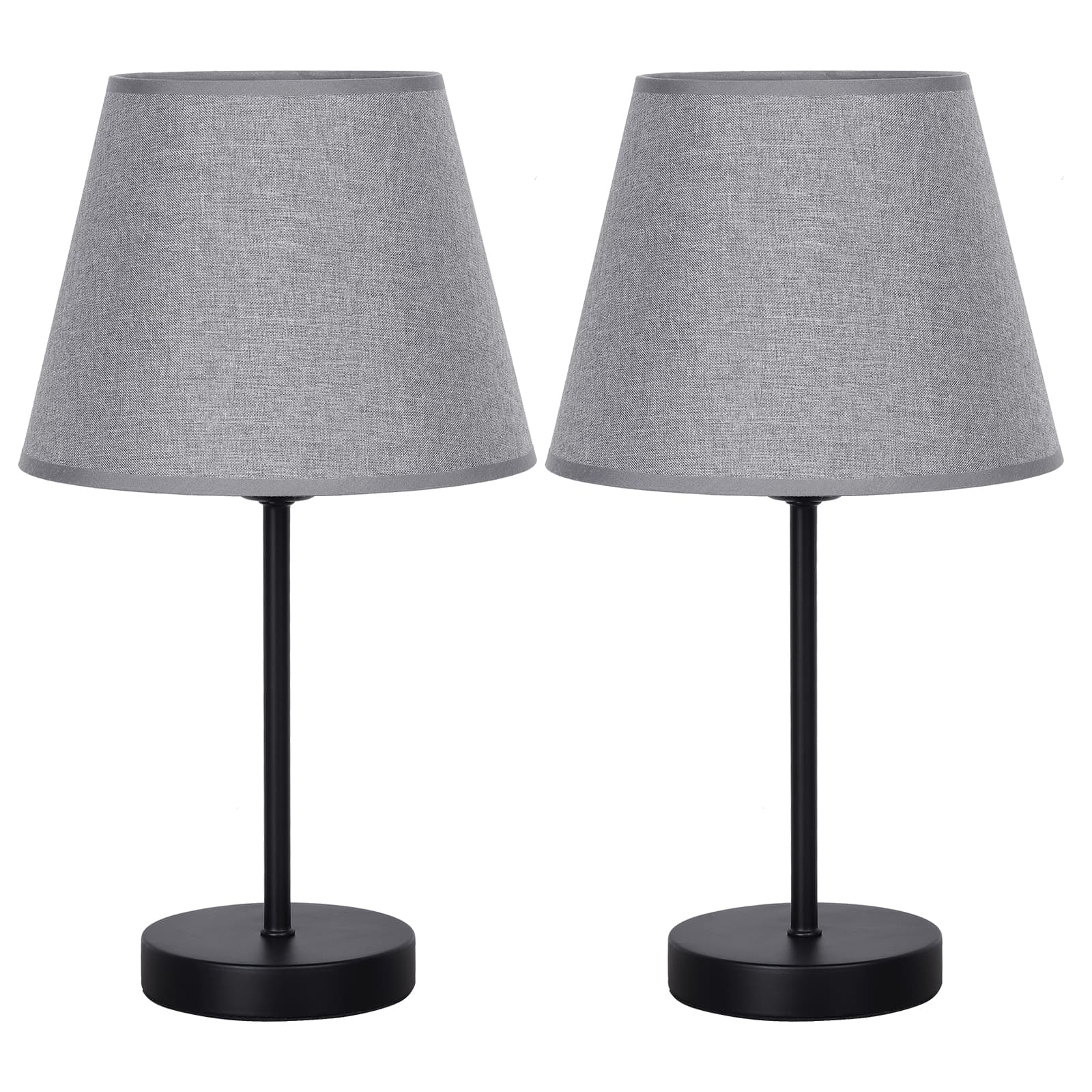 Oumilen - Set of 2 Minimalist Table Lamps with Gray Fabric Shade & Black Metal Base, 67" Cord, E26 Base (Bulbs Not Included)