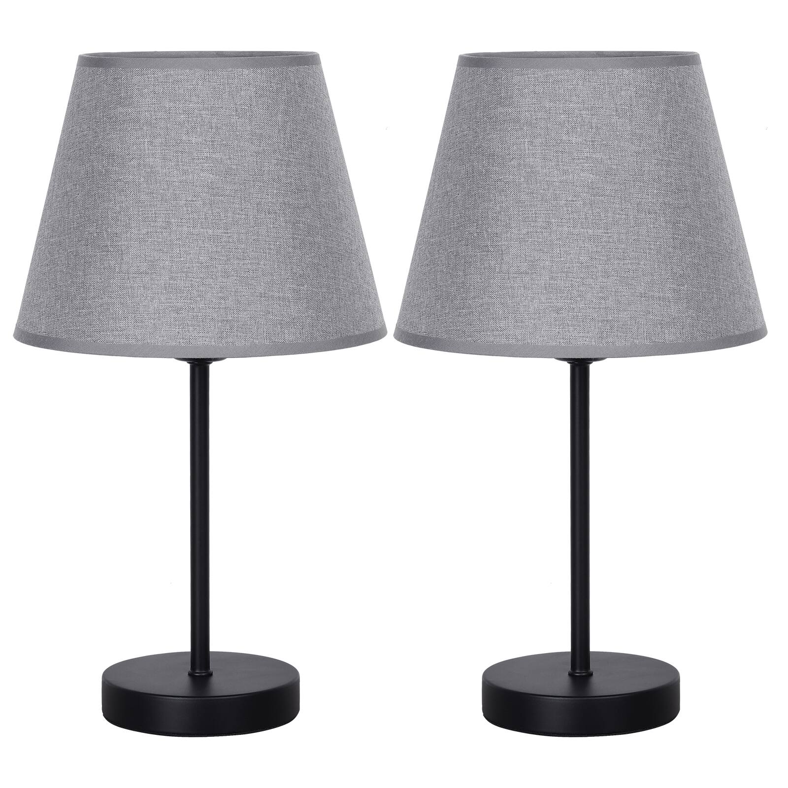 Oumilen - Set of 2 Minimalist Table Lamps with Gray Fabric Shade & Black Metal Base, 67" Cord, E26 Base (Bulbs Not Included)