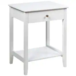 Costway - Nightstand End Table Storage Display Bedroom Furniture Drawer Shelf Beside - White