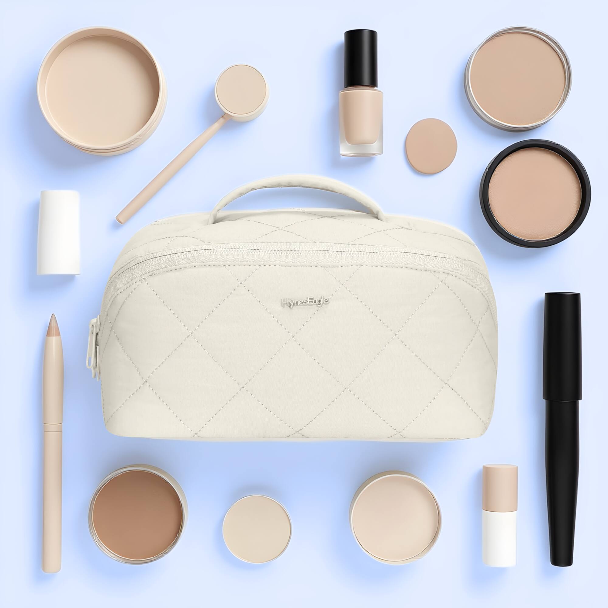 Angle. Hynes Eagle - Quilted Makeup Bag Organizer - Ivory.