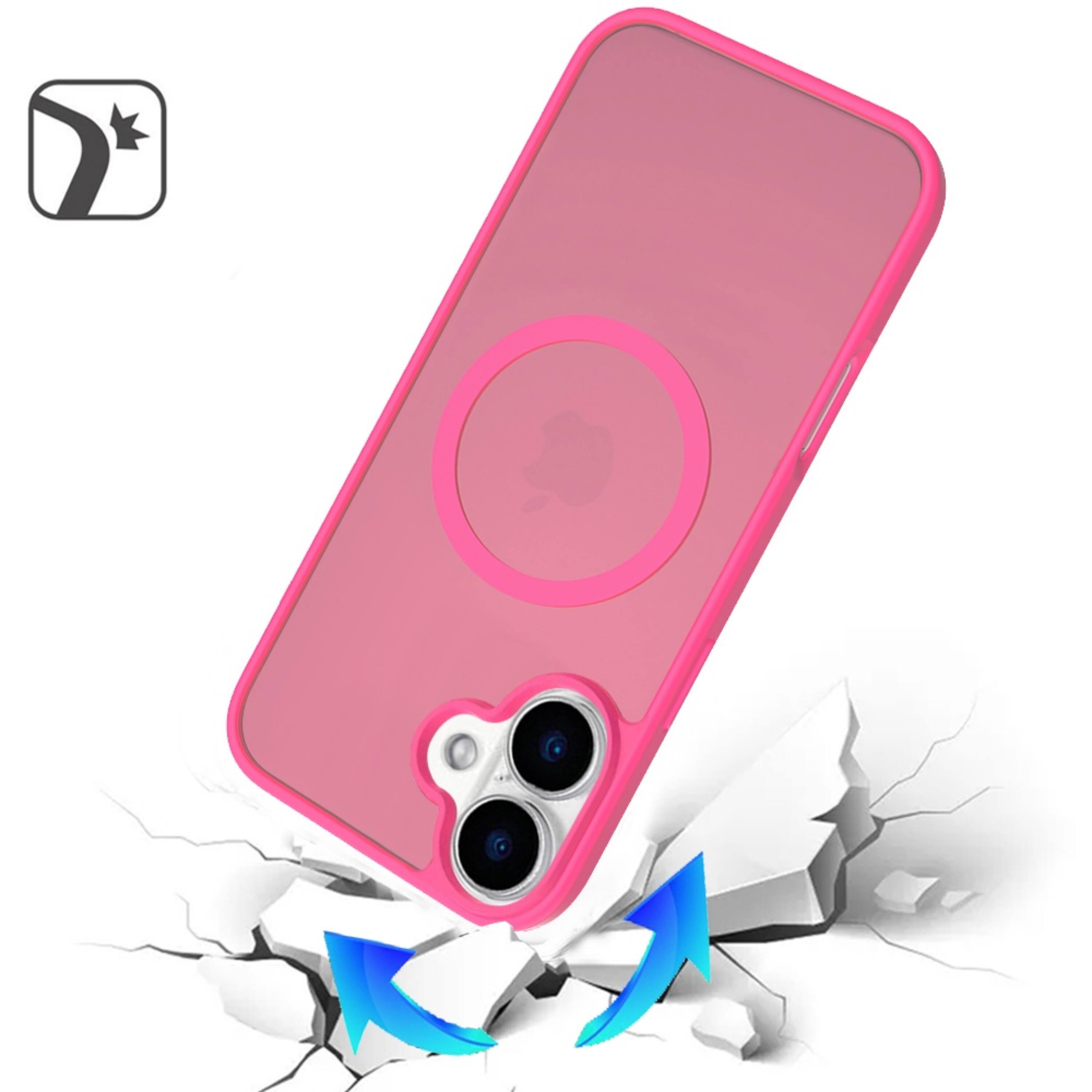 Angle. Kitcheniva - Soft Touch Frosted Cover Magnetic Circle Phone Case With Tempered Glass For iPhone 17 Hot Pink - Hot Pink.