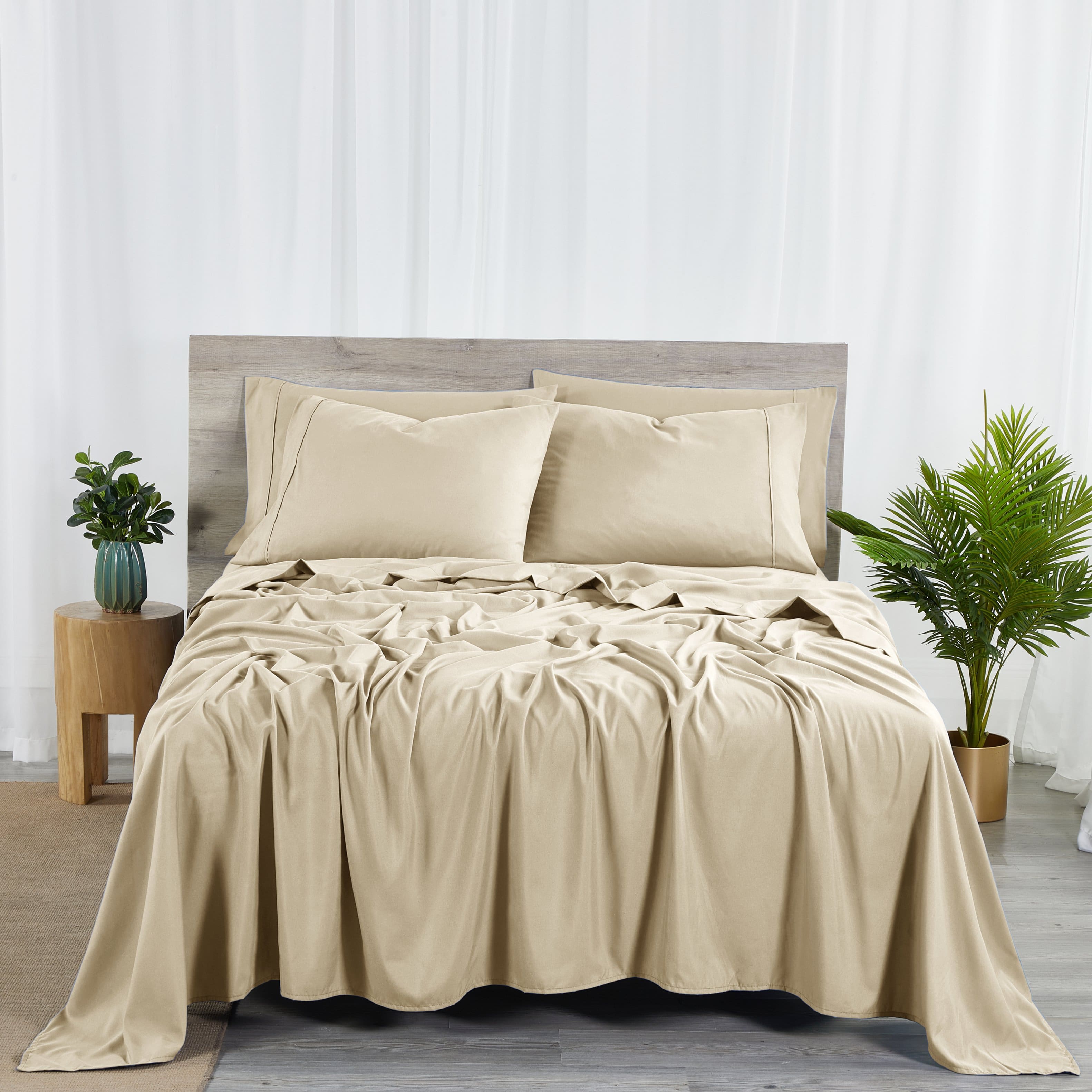 Bibb Home - 2000 Count 6-Piece Bamboo Sheet Set with Snug Grip - Warm Taupe