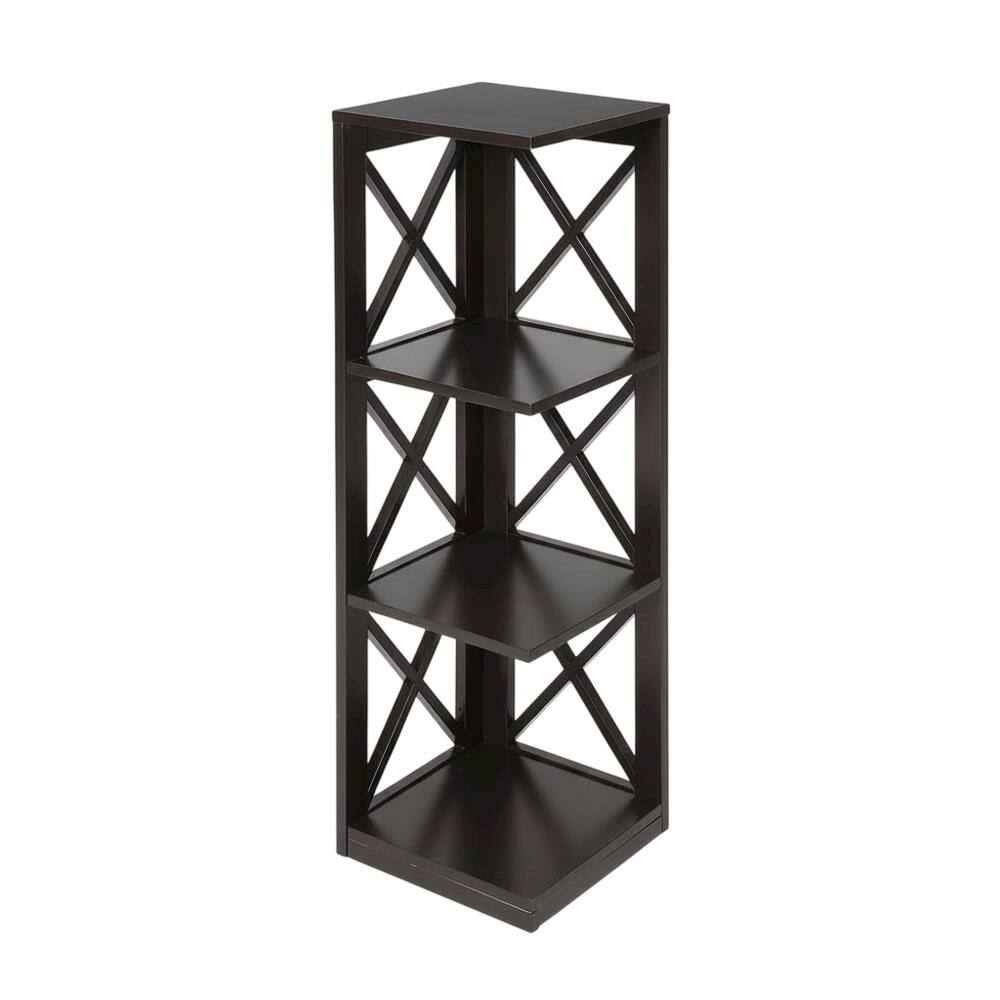 Front. FurniFact - Corner Bookcase in Finish with 3 Tiers - Espresso.