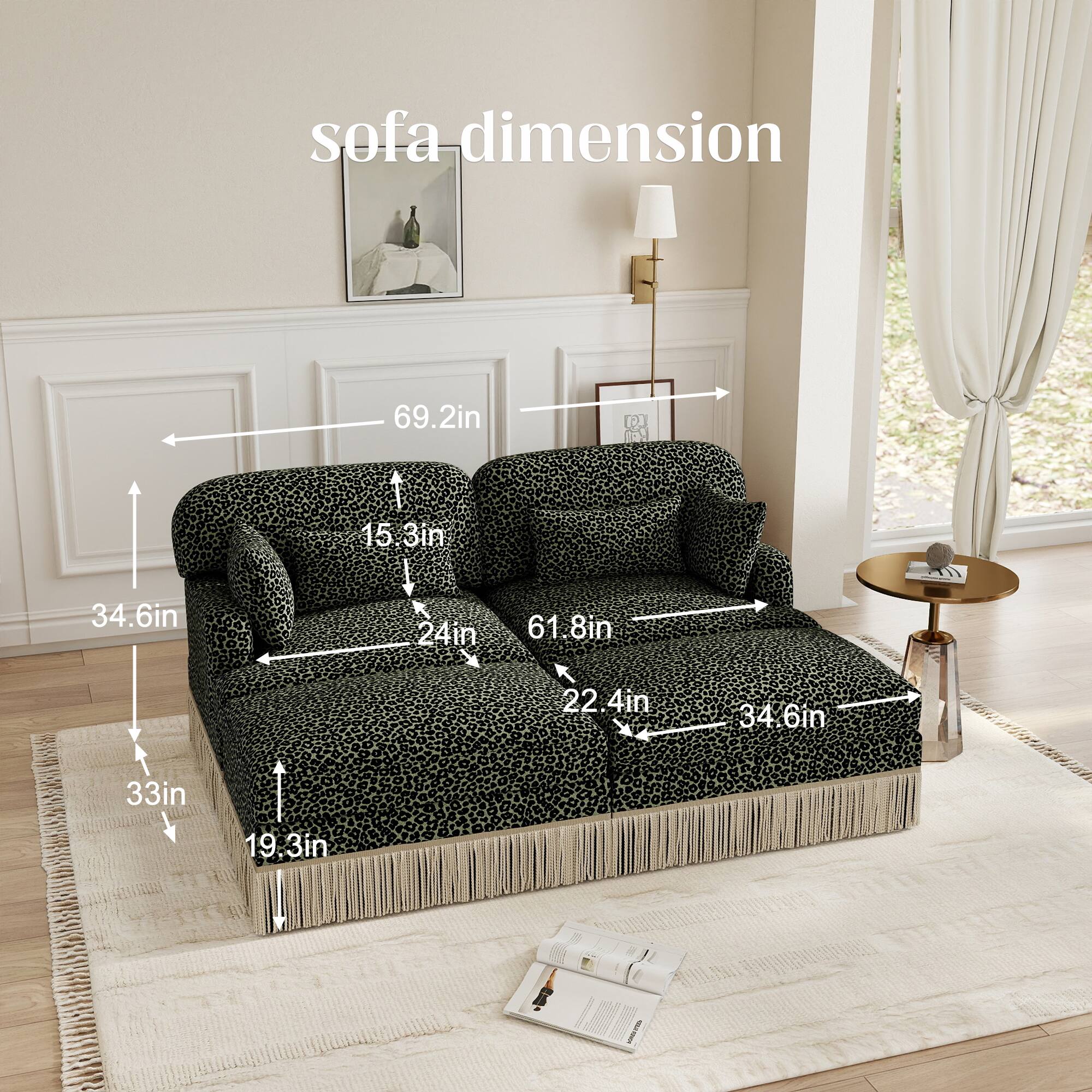 sofa dimension 69.2in 15.3in 34.6in 24in 61.8in 22.4in 34.6in 33in 19.3in