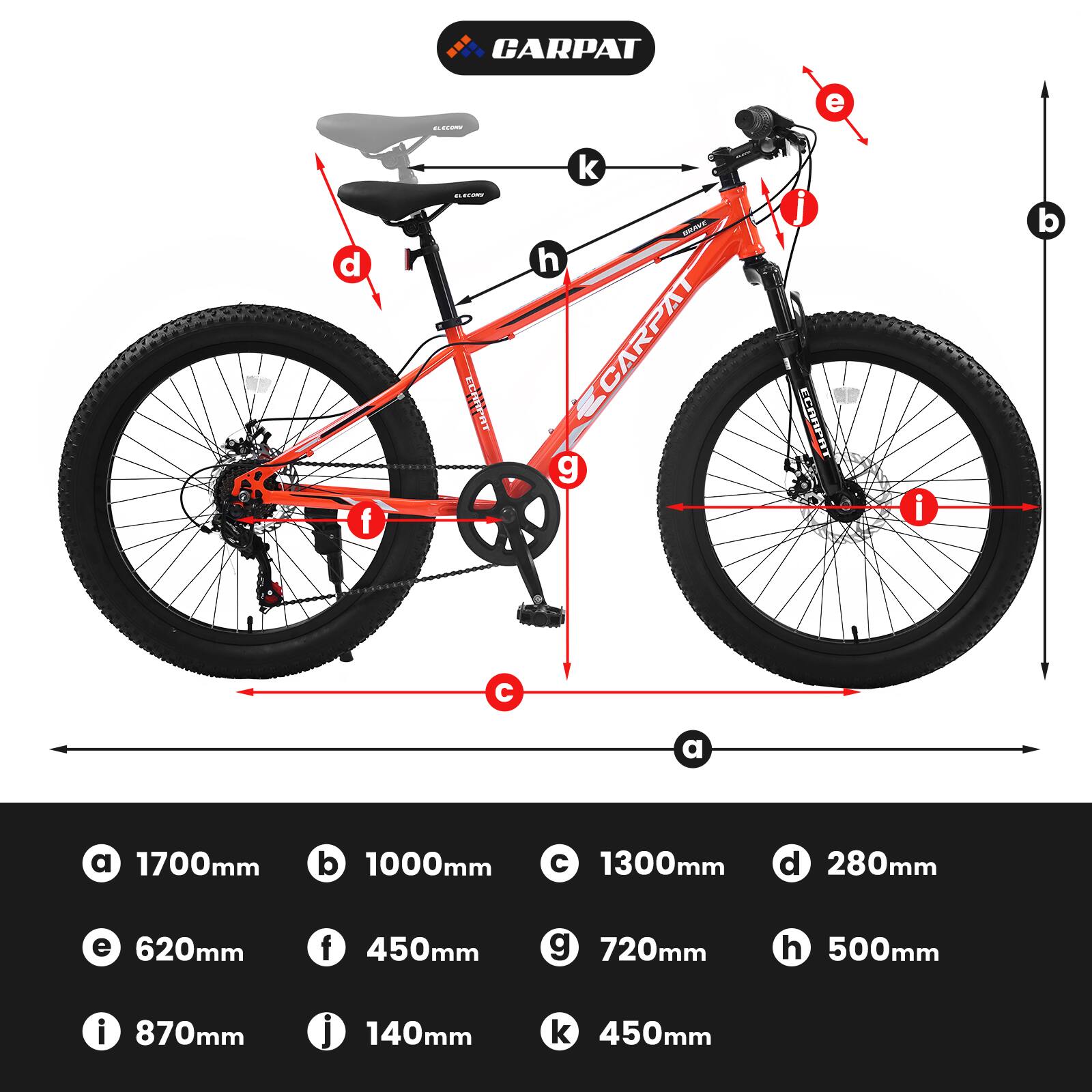 Sure, here is the corrected and grouped text:

**GARPAT**

- **a** 1700mm
- **b** 1000mm
- **c** 1300mm
- **d** 280mm
- **e** 620mm
- **f** 450mm
- **g** 720mm
- **h** 500mm
- **i** 870mm
- **j** 140mm
- **k** 450mm