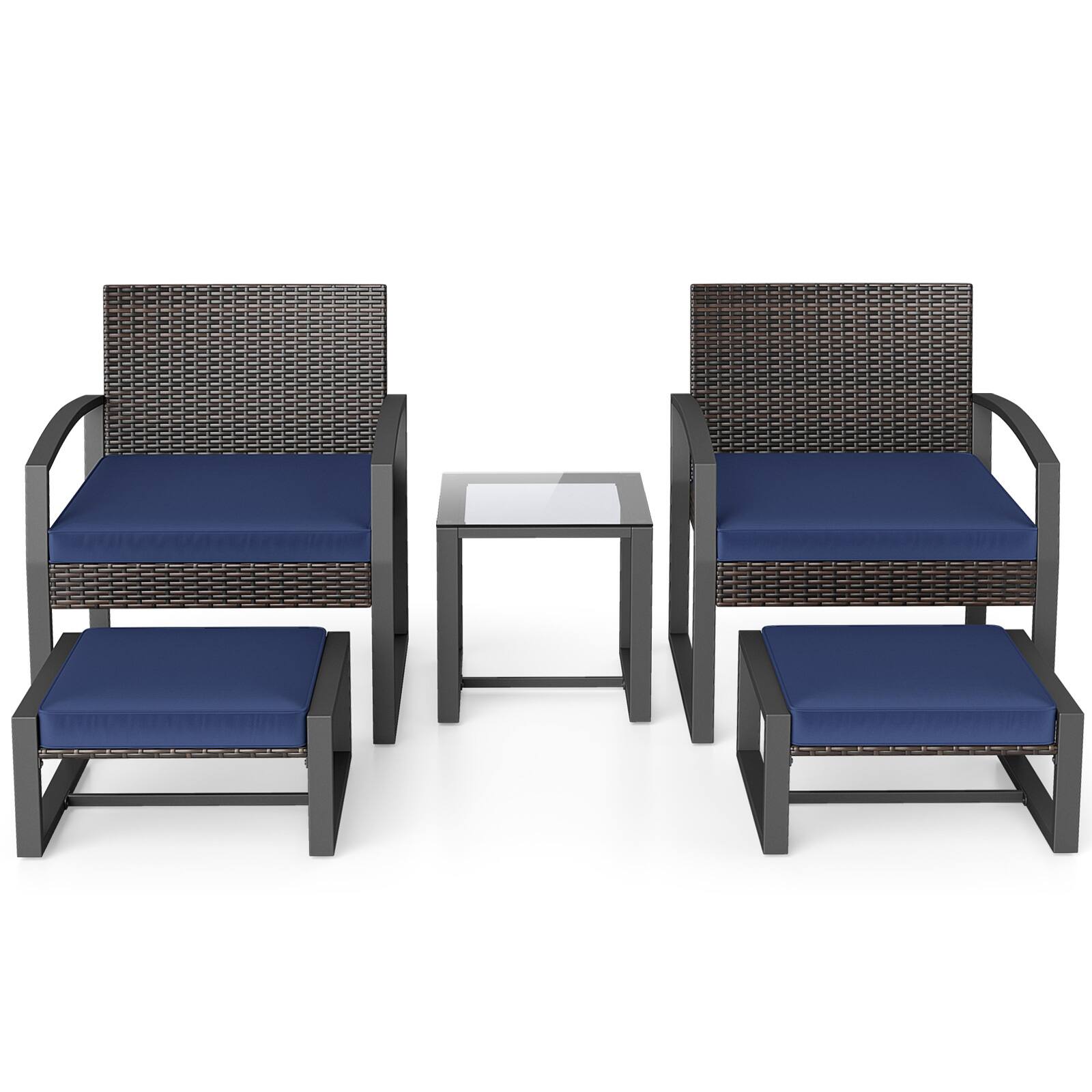 Alt View 7. Gymax - Gymax Furniture Set Patio Rattan Conversation Set for BalconyPorch Backyard Outdoor Navy - Blue.