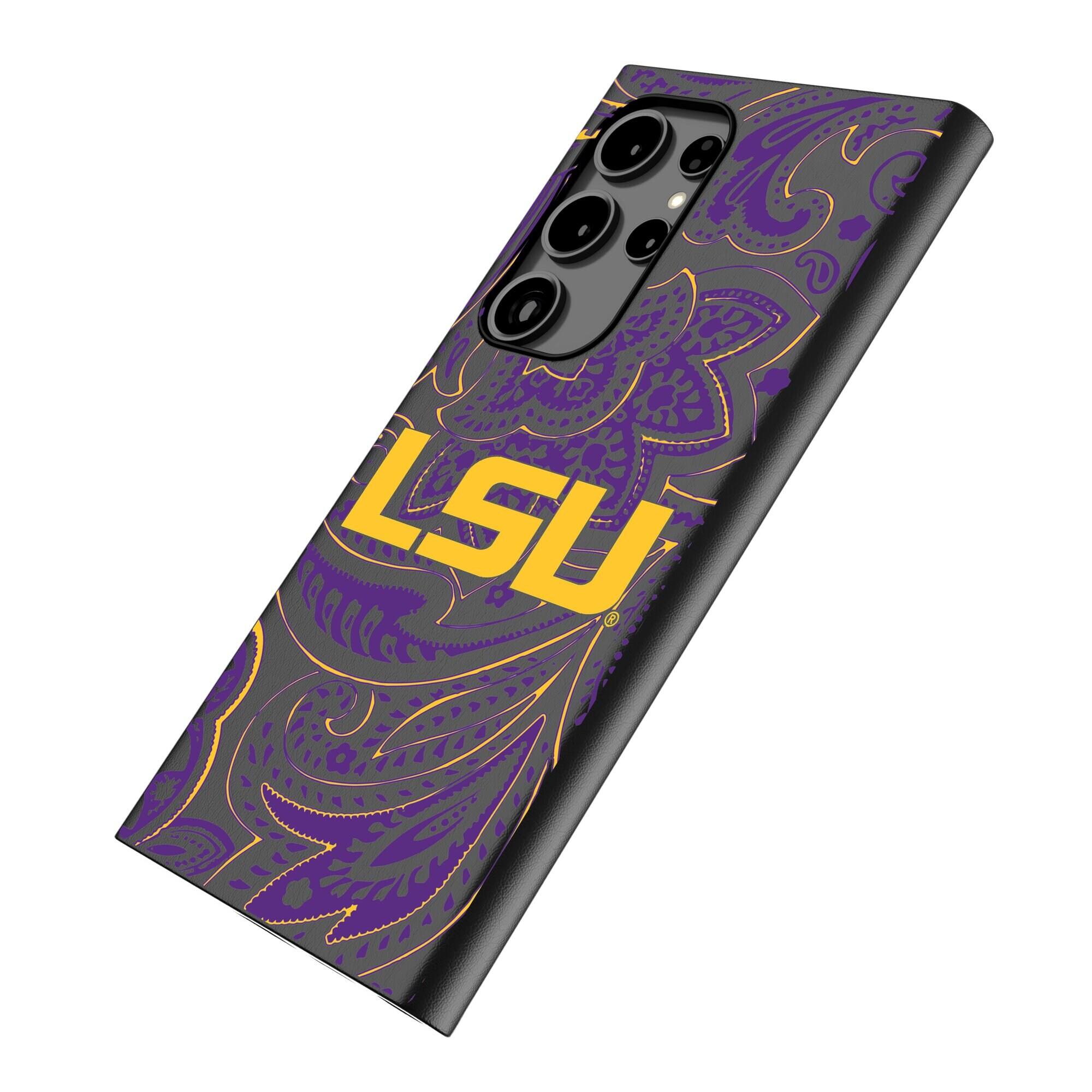 Alt View 1. Keyscaper - LSU Tigers Paisley Galaxy Magnetic Bump Case - S25 Ultra - Black.
