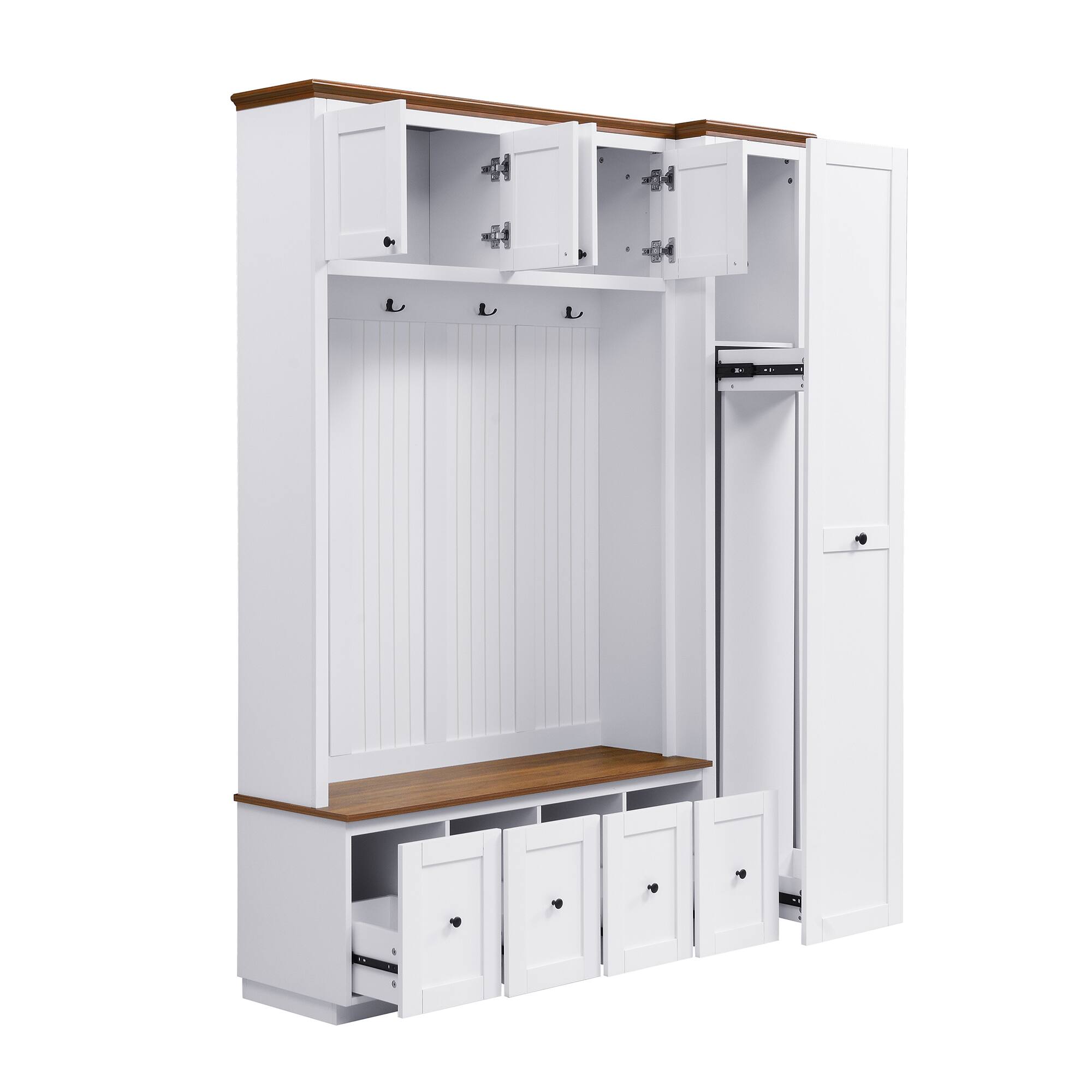 Alt View 1. Whisen - 78.7-Inch Hall Tree with Storage Bench, 5-in-1 Entryway Organizer with Cabinets & Drawers-White - White.