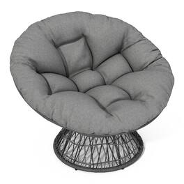 Ecooso - 41.5" Ergonomic Wicker Chair with Cloud Thick Density Fabric Cushion, Iron Frame,Fluid 360 Degree Swivel , Base - Gray