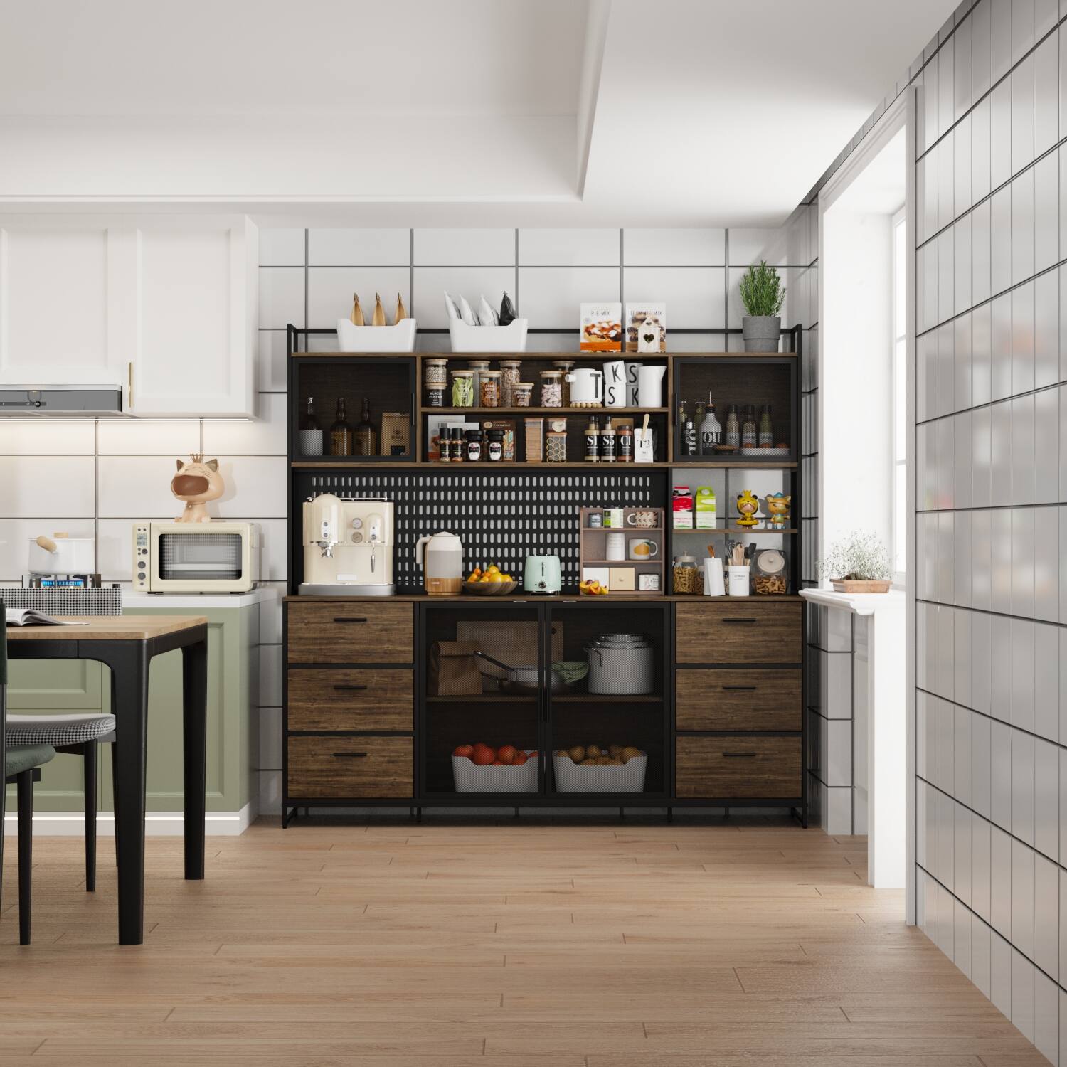 BUHI’S KITCHEN FUFU&GAGA 4-in-1 White Wood Buffet and Hutch Kitchen Cabinet