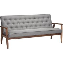 Hivvago - Modern Grey Button-Tufted Upholstered Sofa with Dark Walnut Wood Finish Frame - Gray