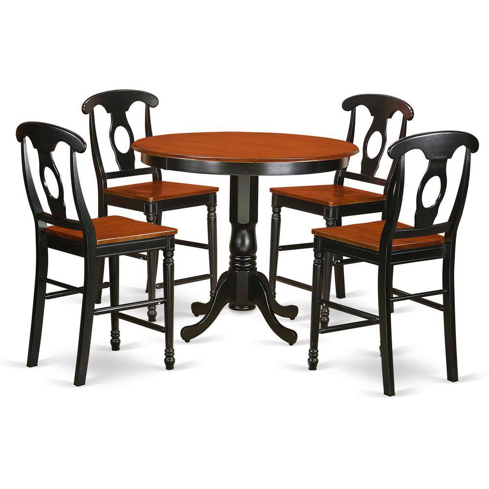 Left. East West Furniture - 5 Pc counter height Table and chair set - high top Table and 4 Kitchen bar stool. - Black & Cherry.